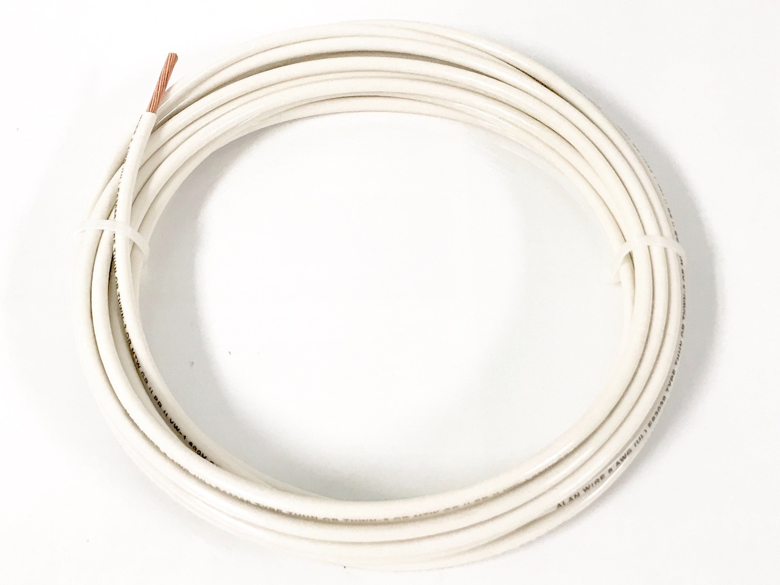 15′ FEET THHN THWN-2 8 AWG GAUGE WHITE STRANDED COPPER BUILDING WIRE VW-1