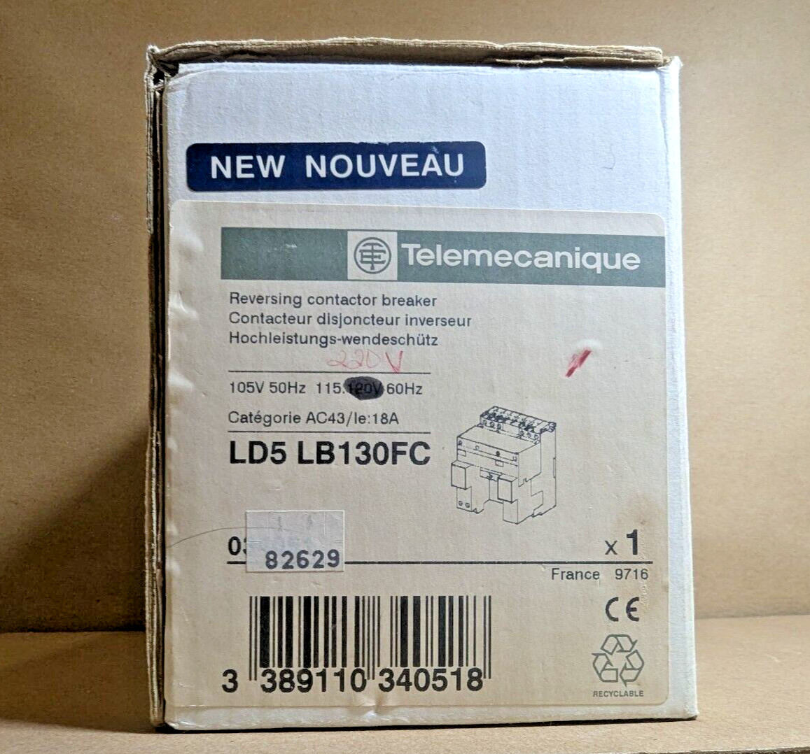 Telemecanique LD5LB130FC Integral 18 Reversing Contactor Breaker 18A, 220v (New)