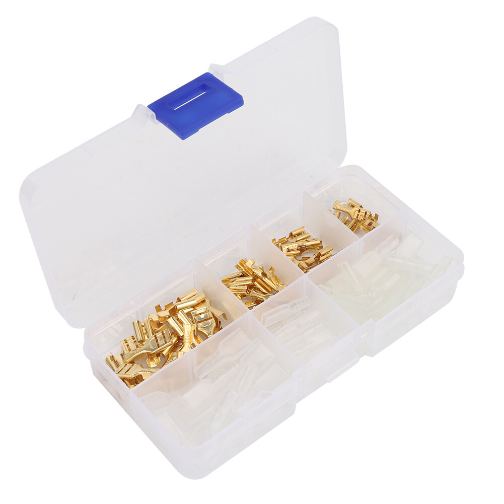 120Pcs 6.3mm 4.8mm 2.8mm Gold Copper Wire Terminal Connector Kit With Sleeve