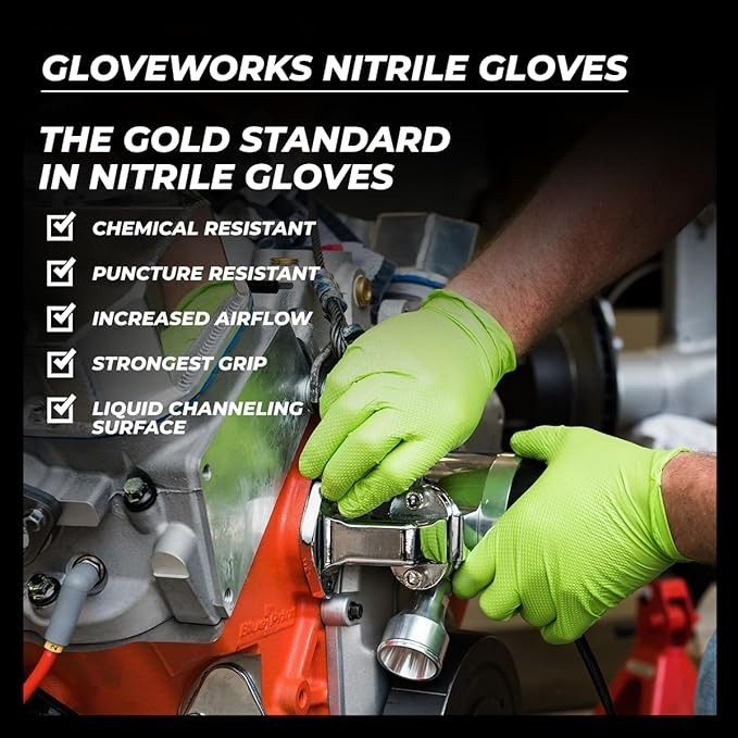 GLOVEWORKS 8 mil Disposable HD Nitrile Gloves, Pack of 100, Large, Green