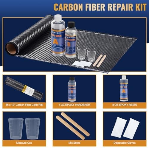 Carbon Fiber Repair Kit 5FT x 12-In Cloth 8oz Epoxy Resin 4oz Hardener DIY