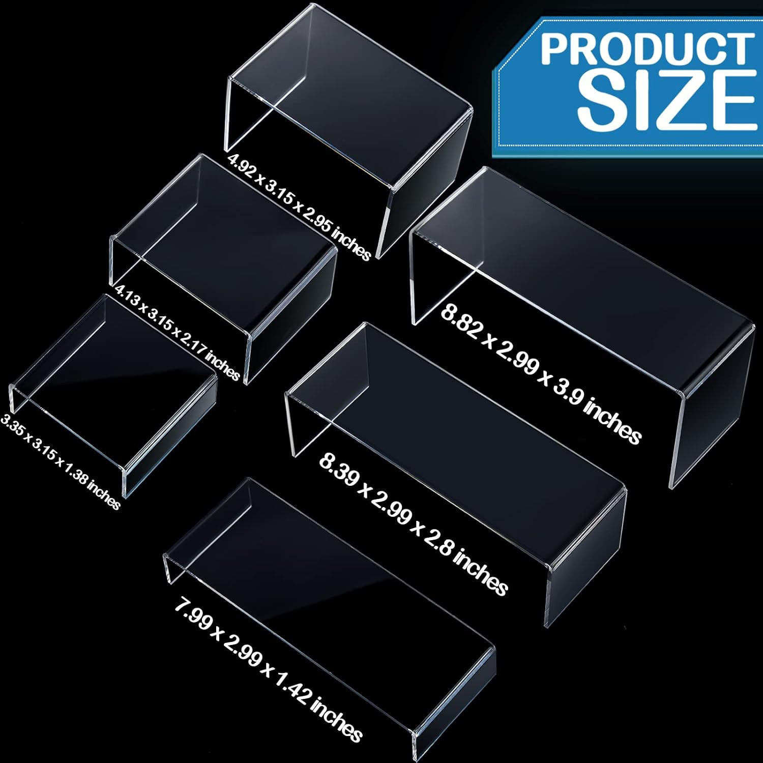 Sintuff 36 Pcs Acrylic Risers Clear Rectangular Display Stands ( 3.4”L~4”L~5”L)