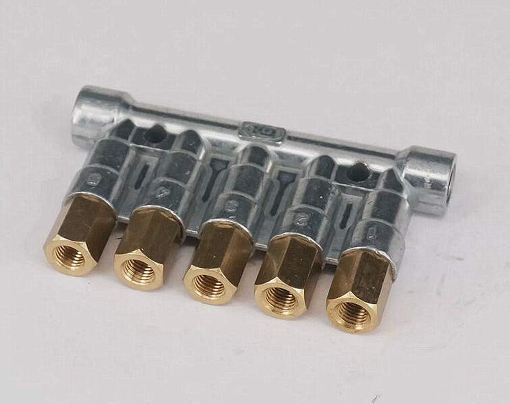 Aluminum Lube Oil Piston Distributor Value Manifold Block 5 Ports For Lube Pump