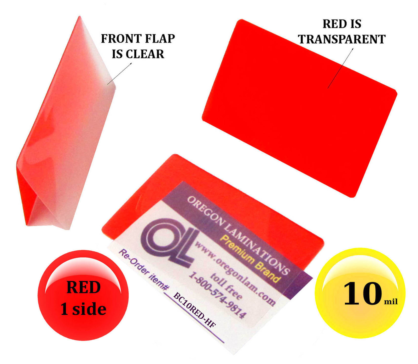 500/pack Red 1 side Business Card Laminating Pouches 2-1/4 x 3-3/4 Hot 10 Mil