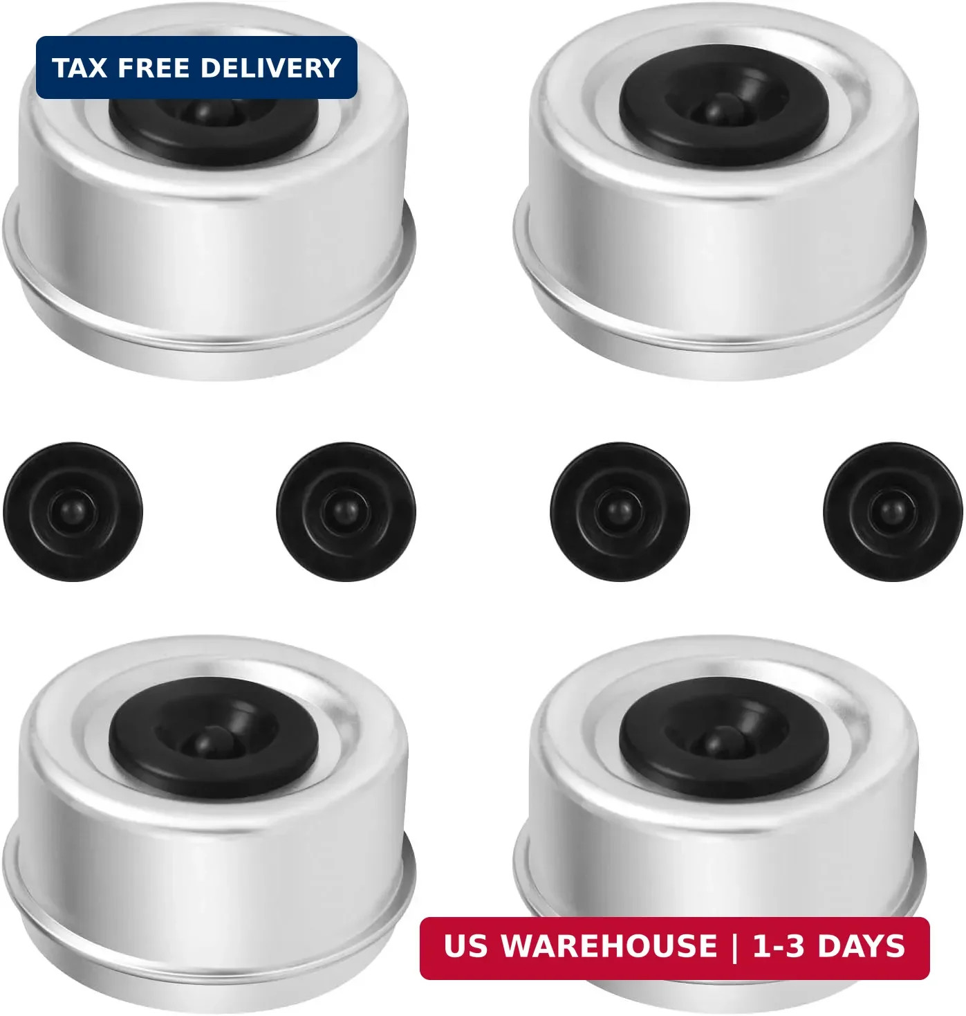 4Pack 2.72» Trailer Hub Cap Trailer Wheel Bearing Dust Cap with Extra 4 Rubber