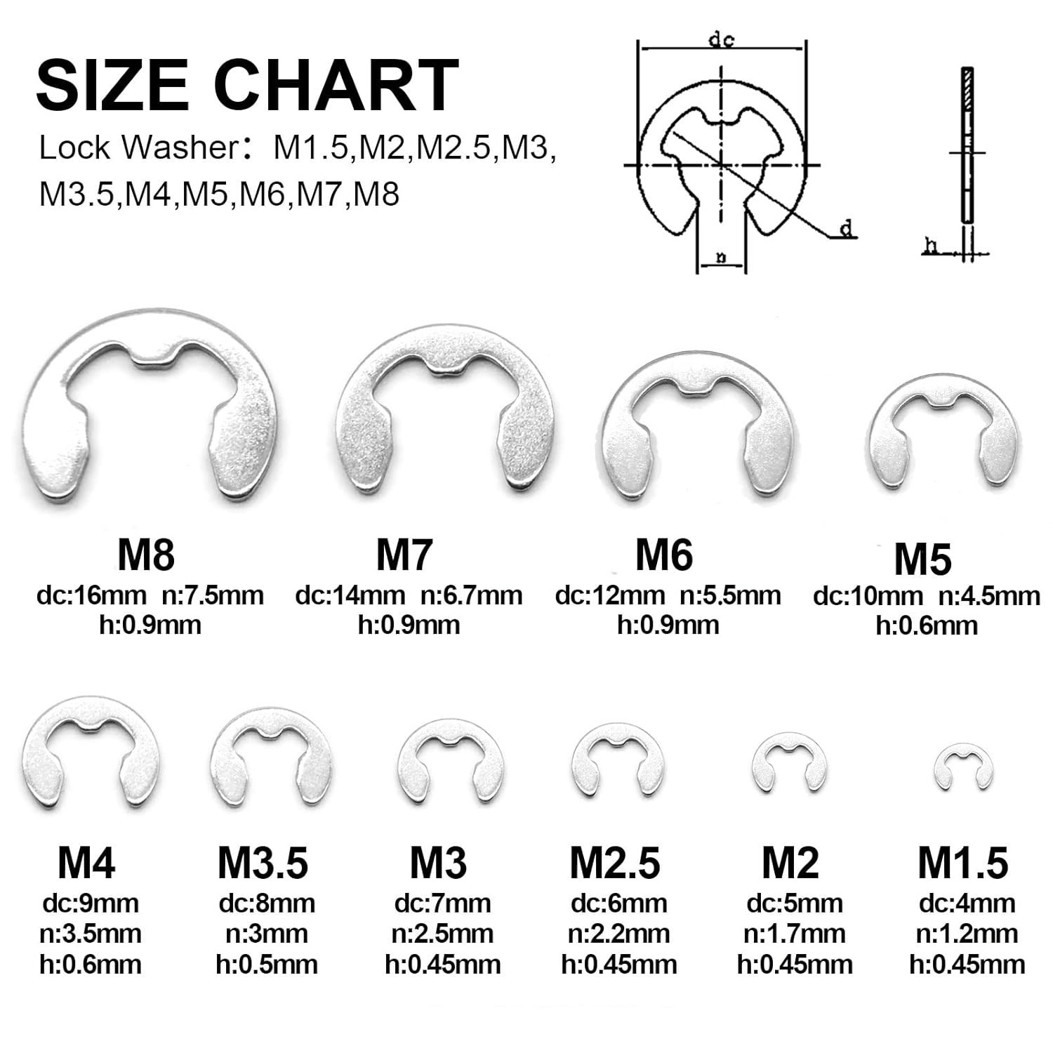 Versatile Steel E-Clip Circlip Assortment – 1.5mm to 8mm Sizes for Fastening
