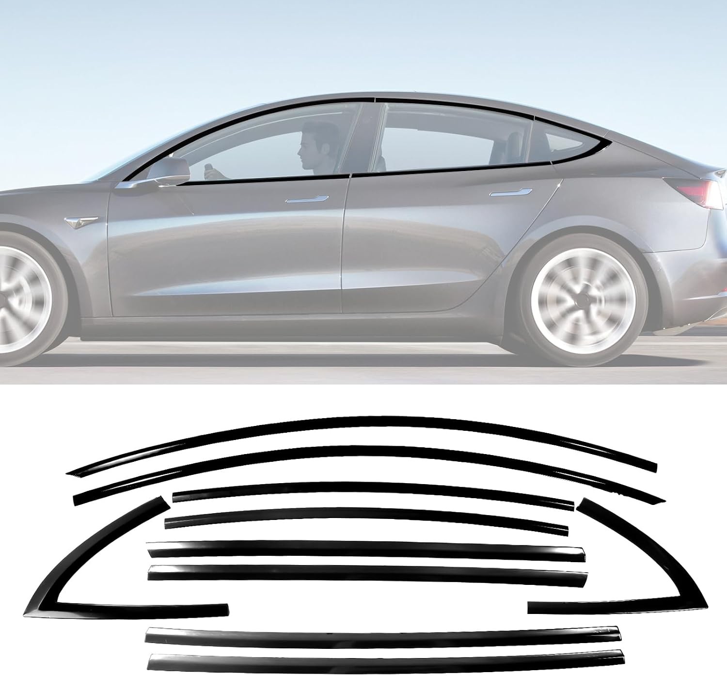 Window Trim Chrome Delete for Tesla Model 3 2017-2025 Stainless Steel Gloss B…