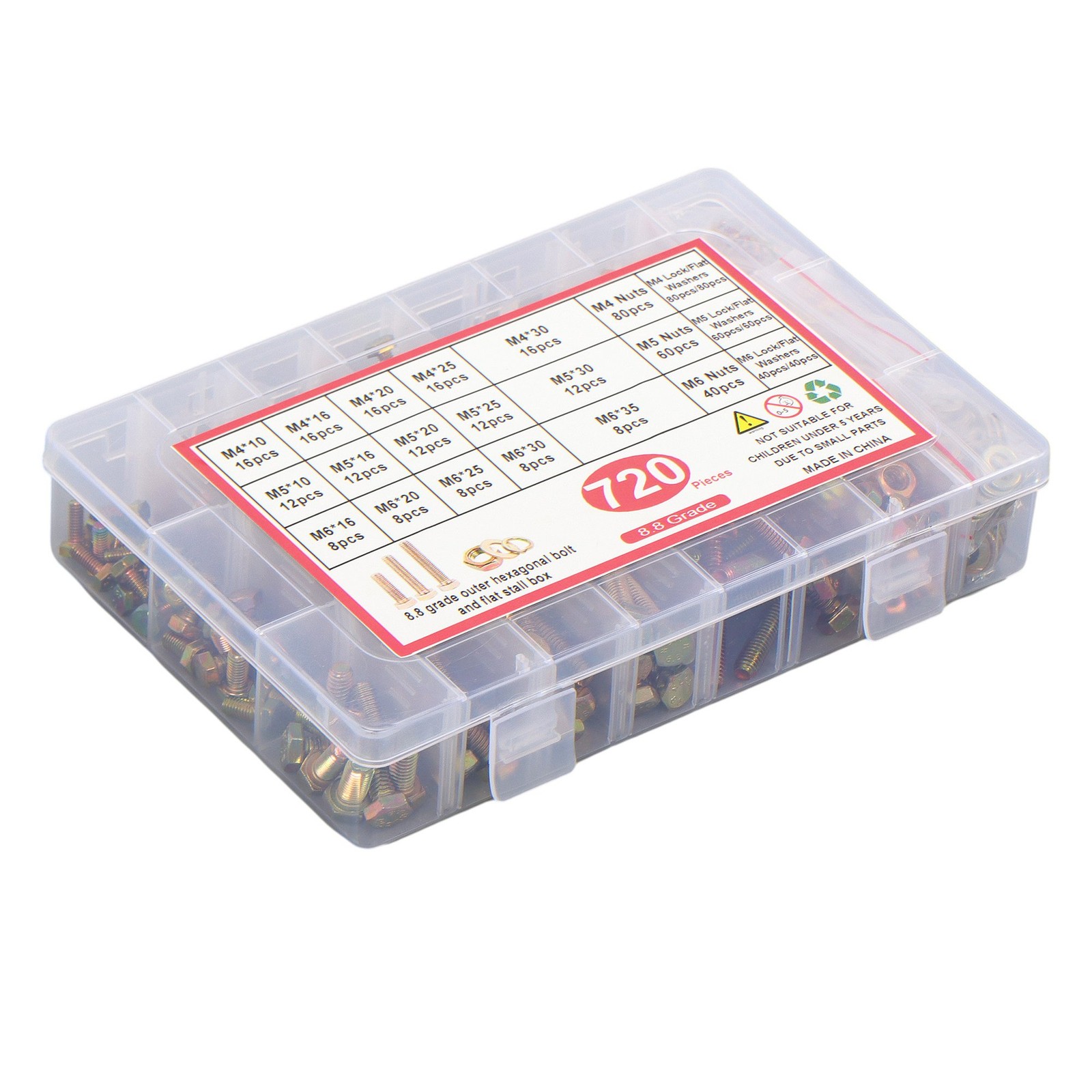 720PCS M4 M5 M6 BOLTS AND NUTS ASSORTMENT KIT GRADE 8.8 ALLOY STEEL HEX 15 SIZES