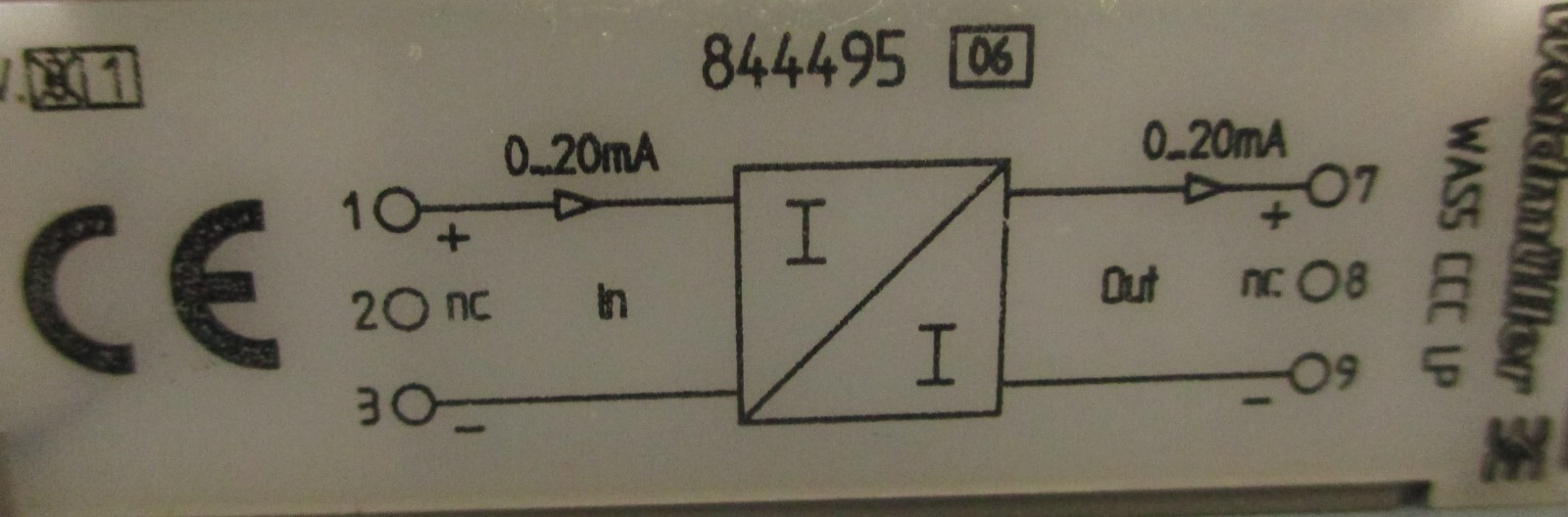 Weidmuller WAS5 CCC LP Passive Isolator Screw Connection 844495 0-20mA/0-20mA