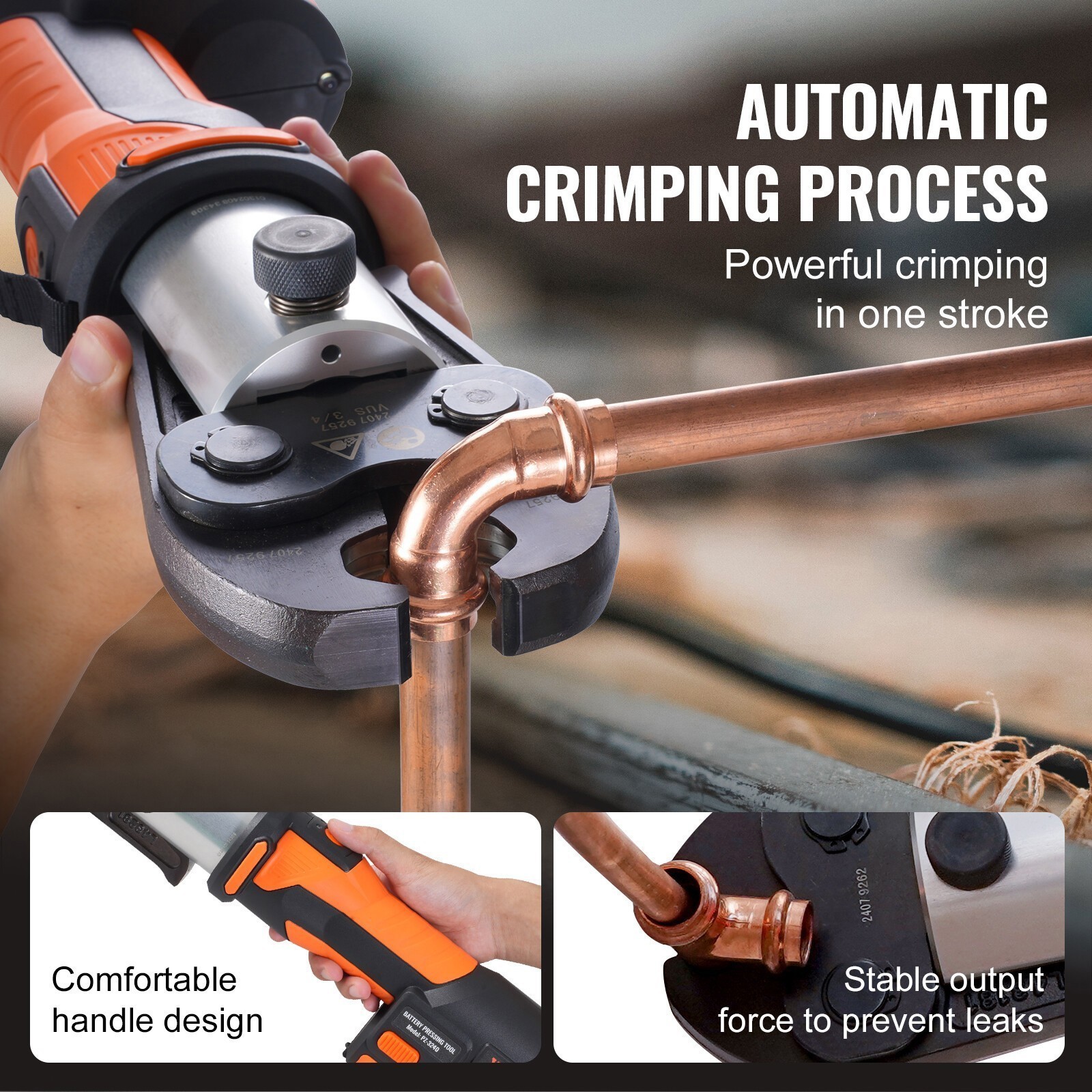 VEVOR 1/2″-2″ Pro Press Tool Pipe Crimping Kit with 6 Jaws DC18V PZ-3240
