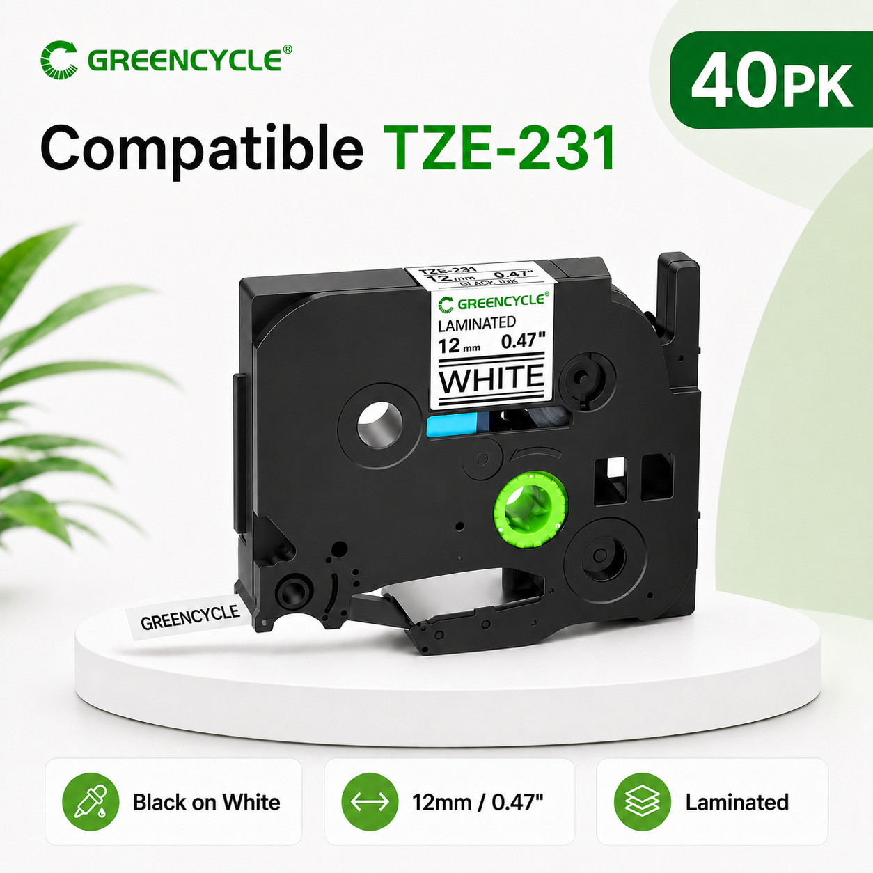 40x TZe-231 Replacement Tape 12mm 0.47in Black/White P-Touch PT-H111 PT-H110