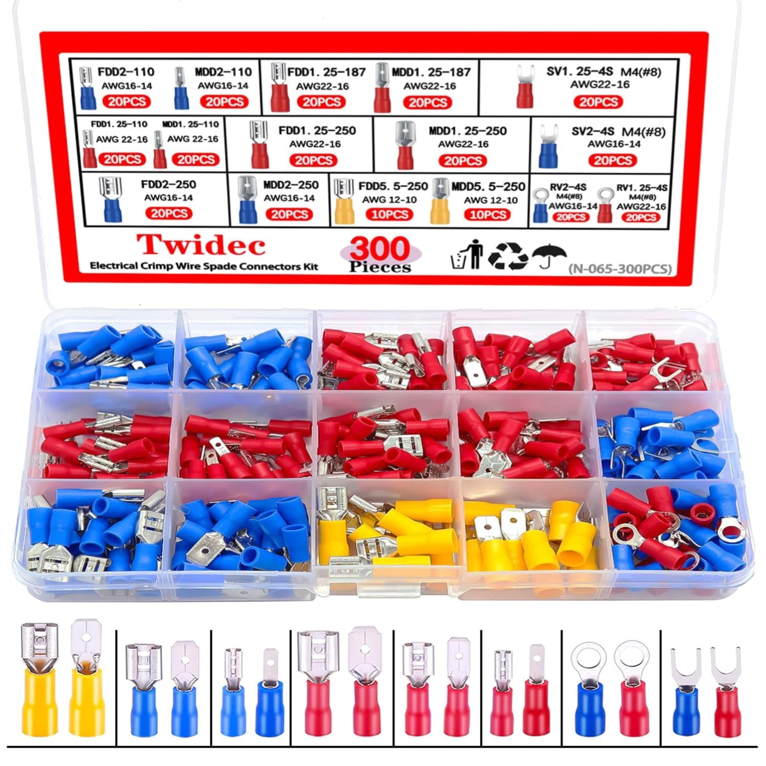 300 PCS Insulated Electrical Connectors Kit for Automotive & Marine Wiring