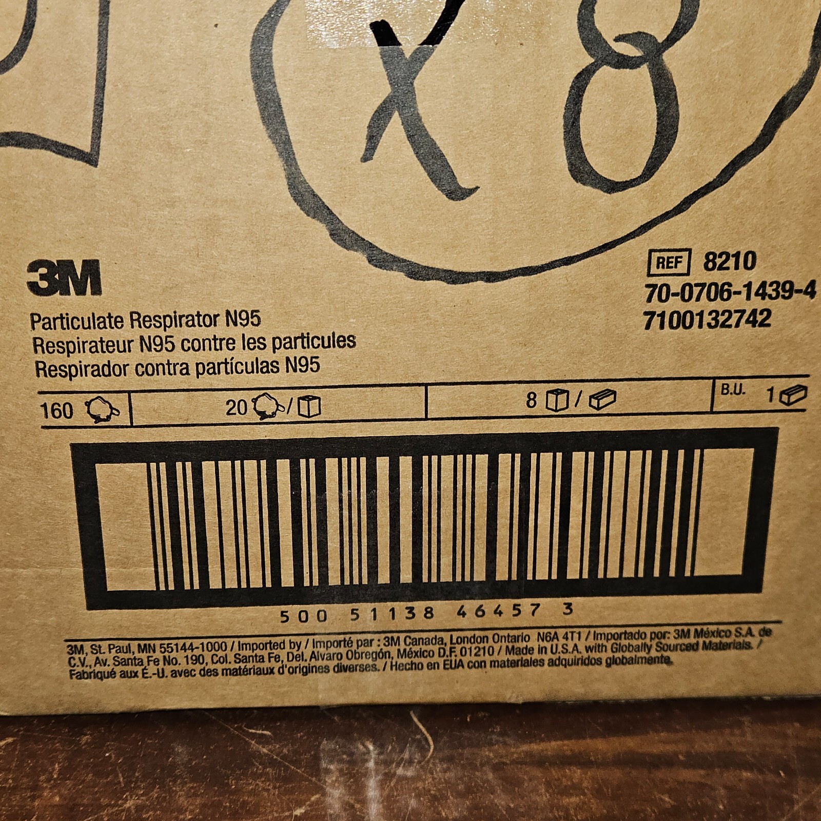 3M 8210 N95 Particulate Respirator Mask Case – 160 Masks (8 Boxes of 20) – NEW