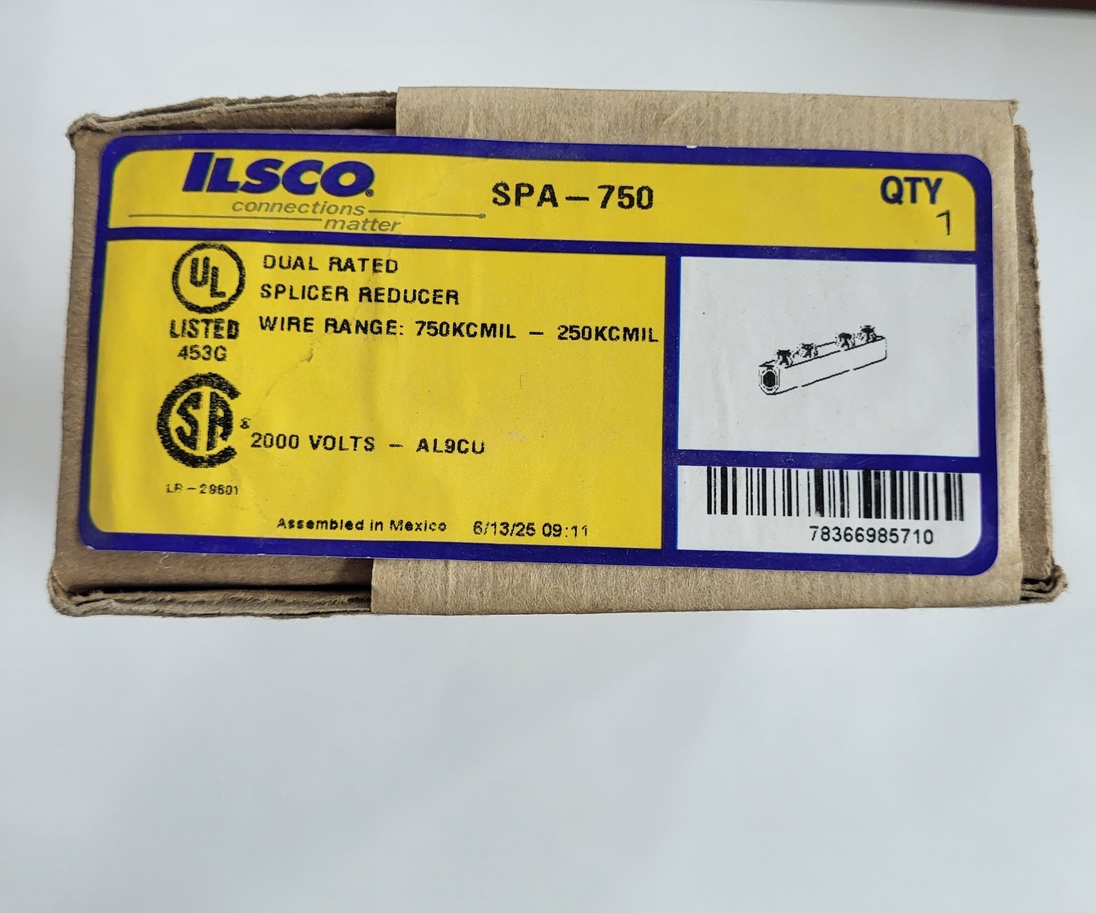 Ilsco SPA-750 Aluminum Splicer Reducer 2000V 750-250KCMIL Free Shipping