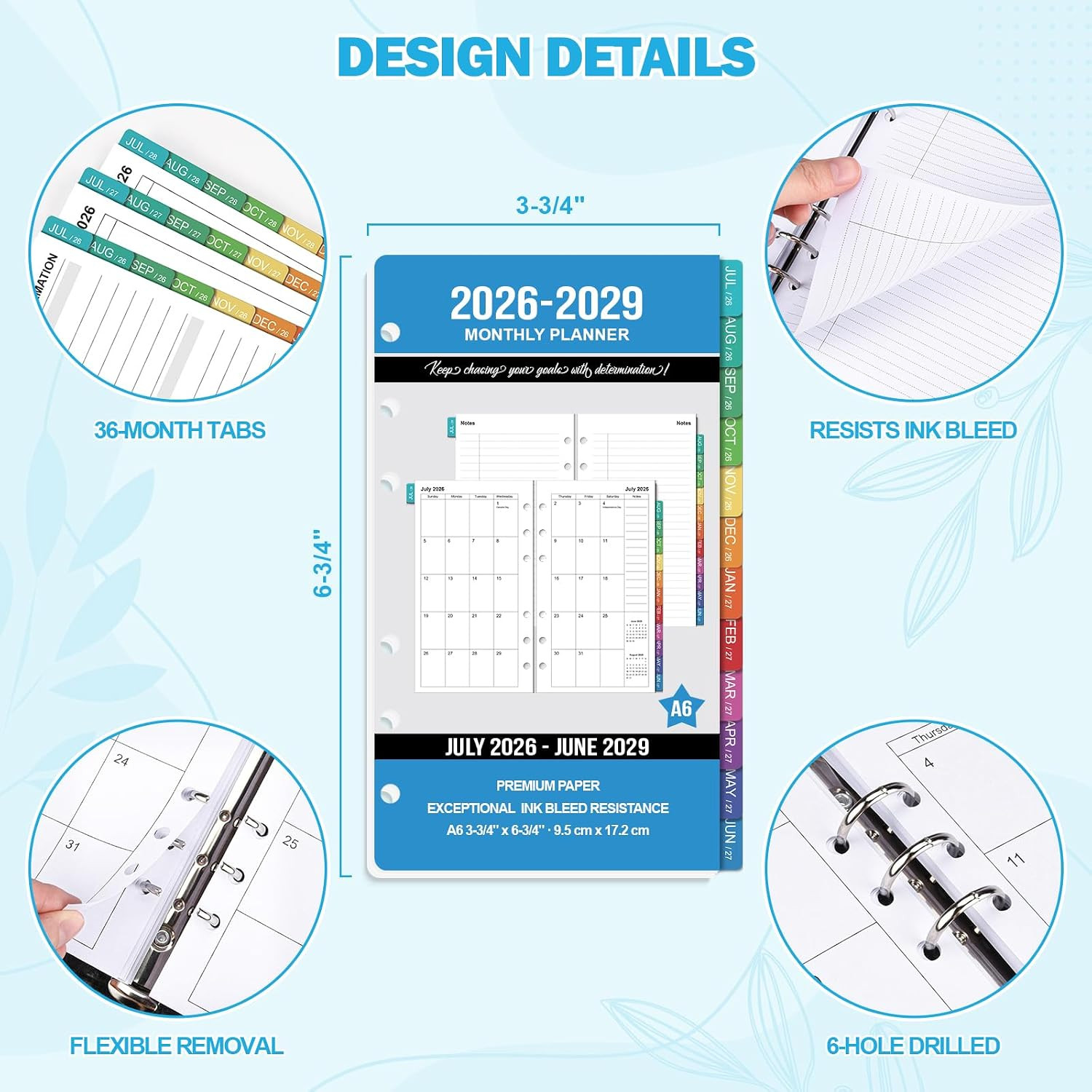 2026-2029 Monthly Planner Refills: 36 Months A6 Planner Inserts for 6-Ring Binde