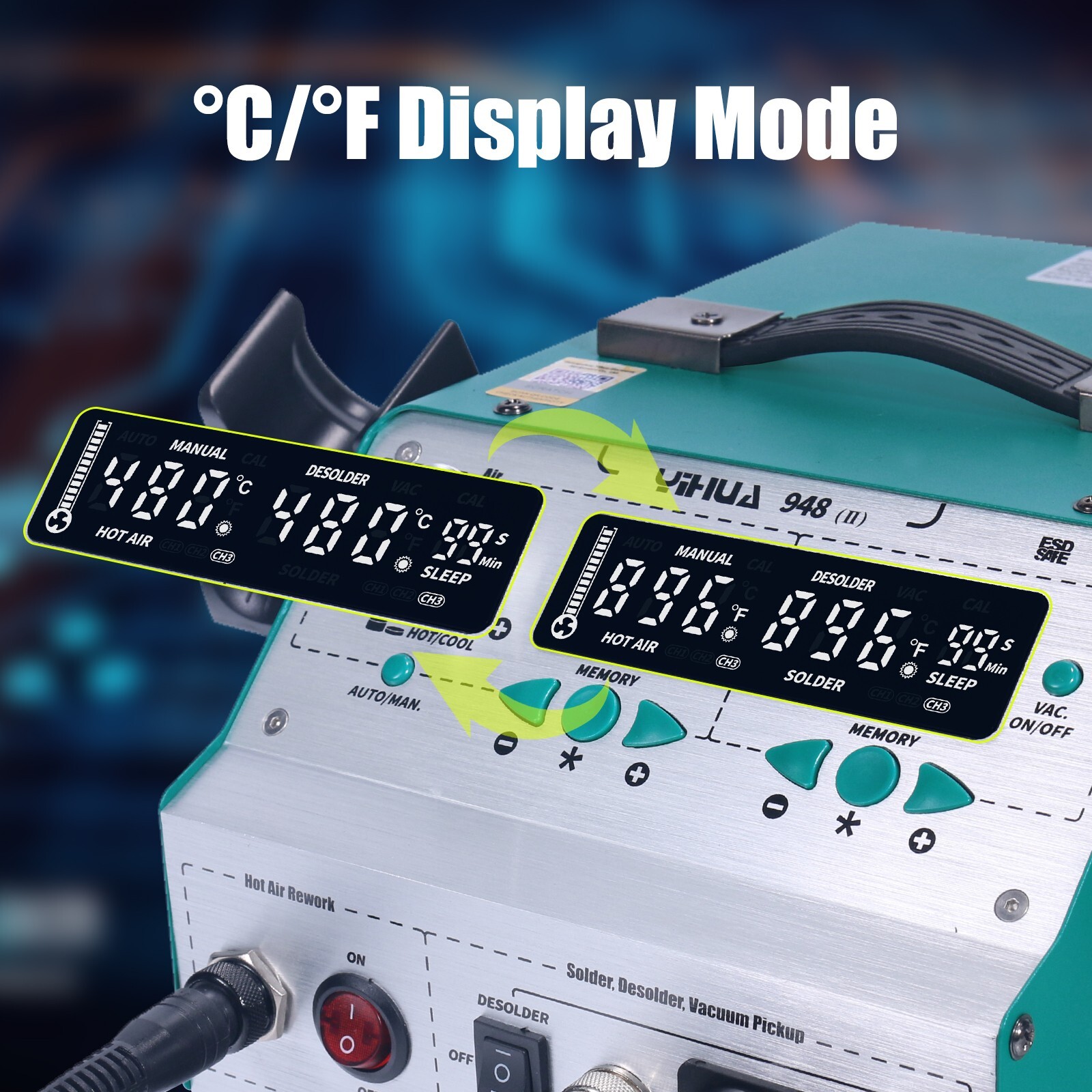 YIHUA 948-II Desoldering Suction Gun Heat Air Gun Soldering Iron Rework Station