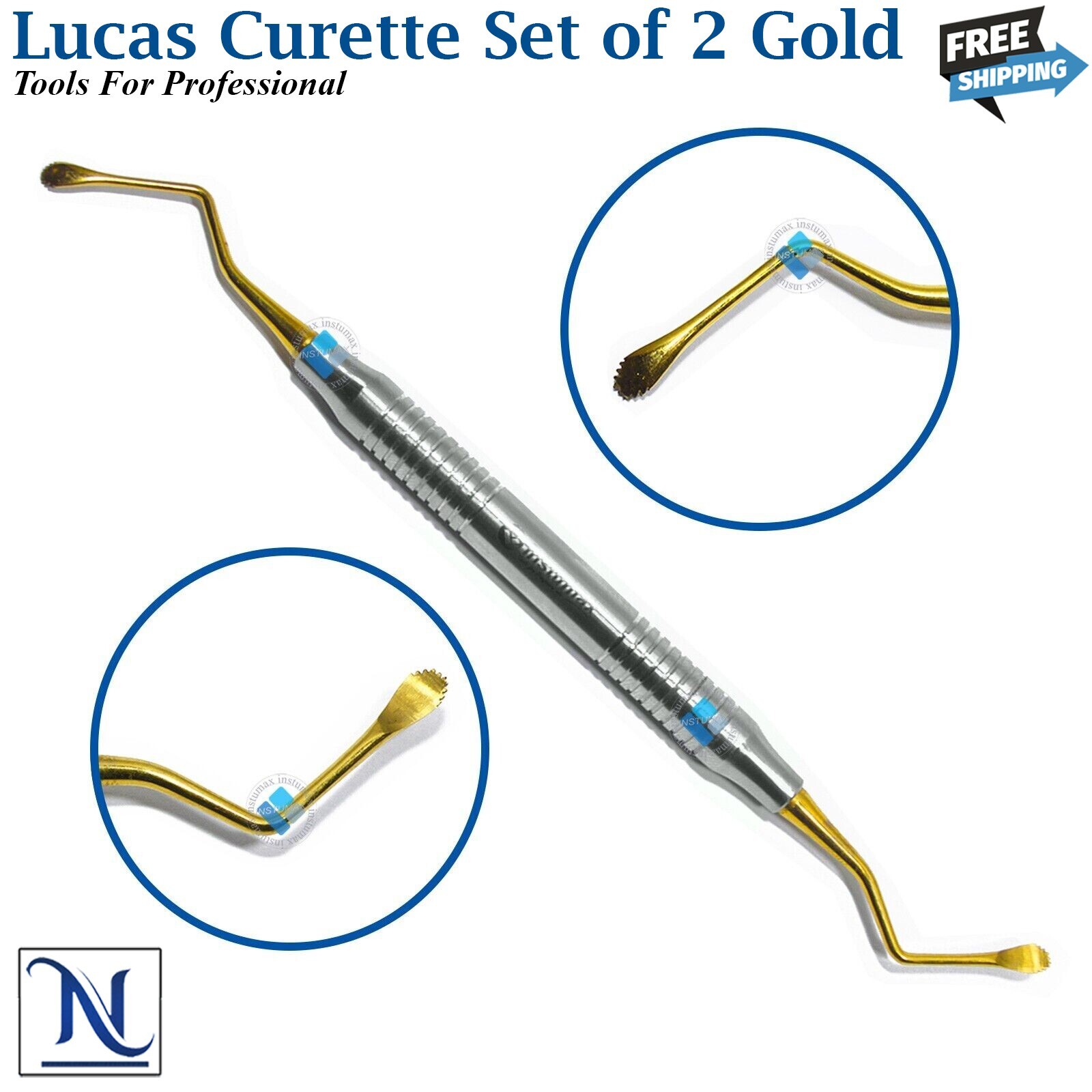 Lucas Curette Dental/Surgical Bone Curettes Serrated Set of 2-PCS Gold INSTUMAX®