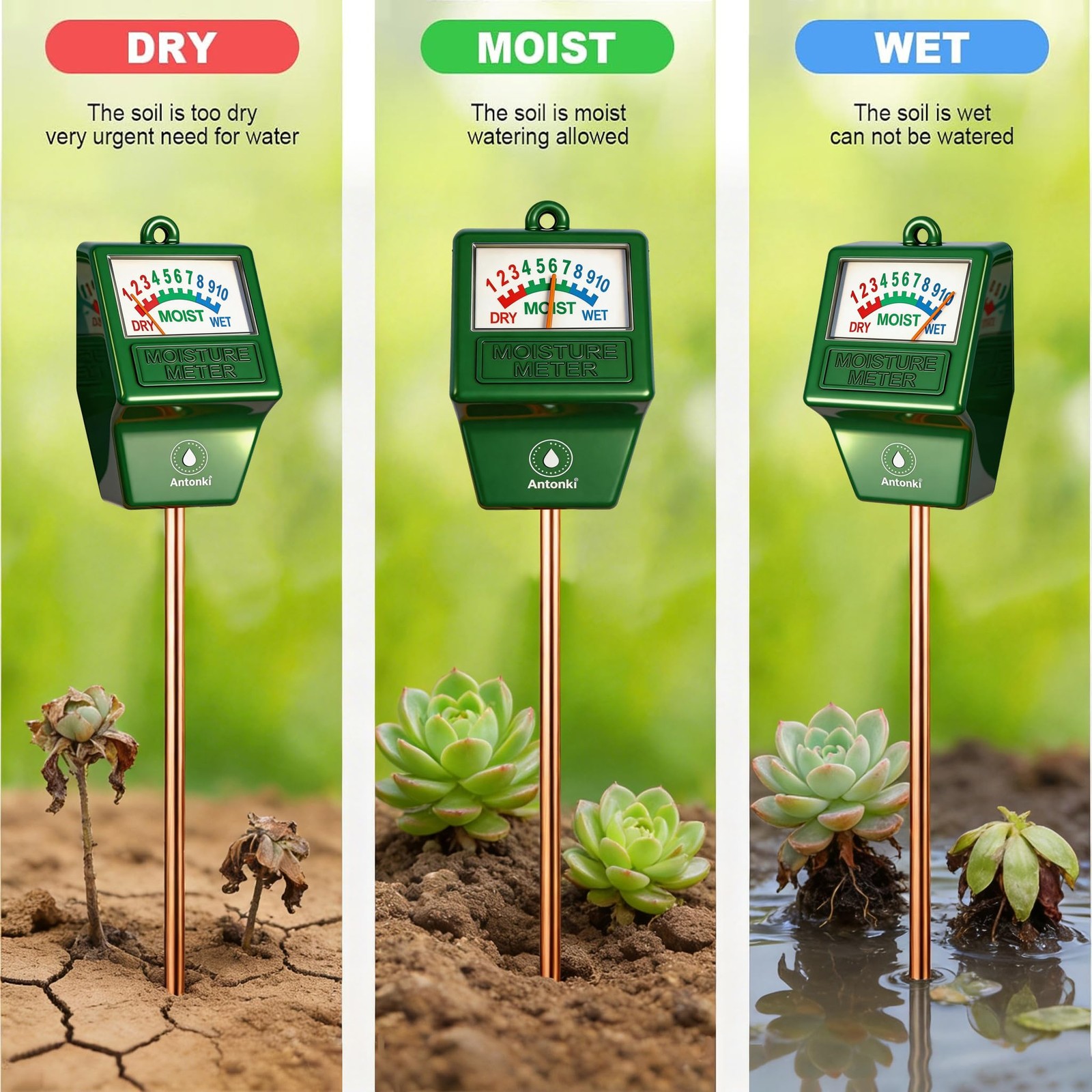 2 Pack Soil Moisture Meter Plant Water Sensor Hygrometer Indoor Outdoor Garden L