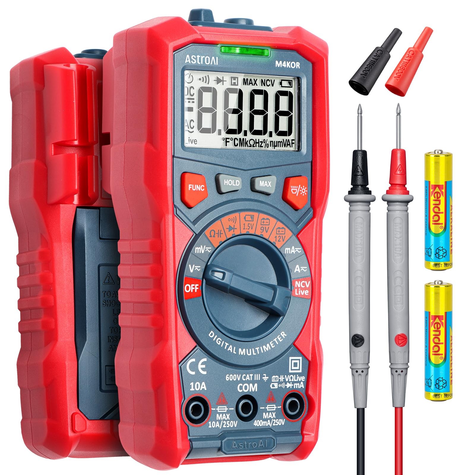 AstroAI M4K0R Digital Multimeter, TRMS 4000 Counts Multicolored-Test Kit