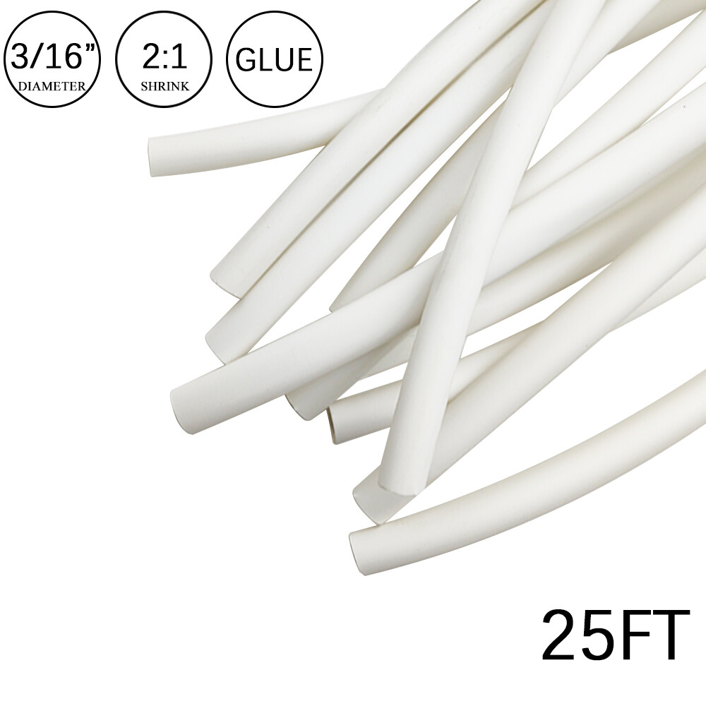 2:1 Heat Shrink Tubing 3/16″ 25FT White Glue Waterproof Dual Wall Wires Wrap