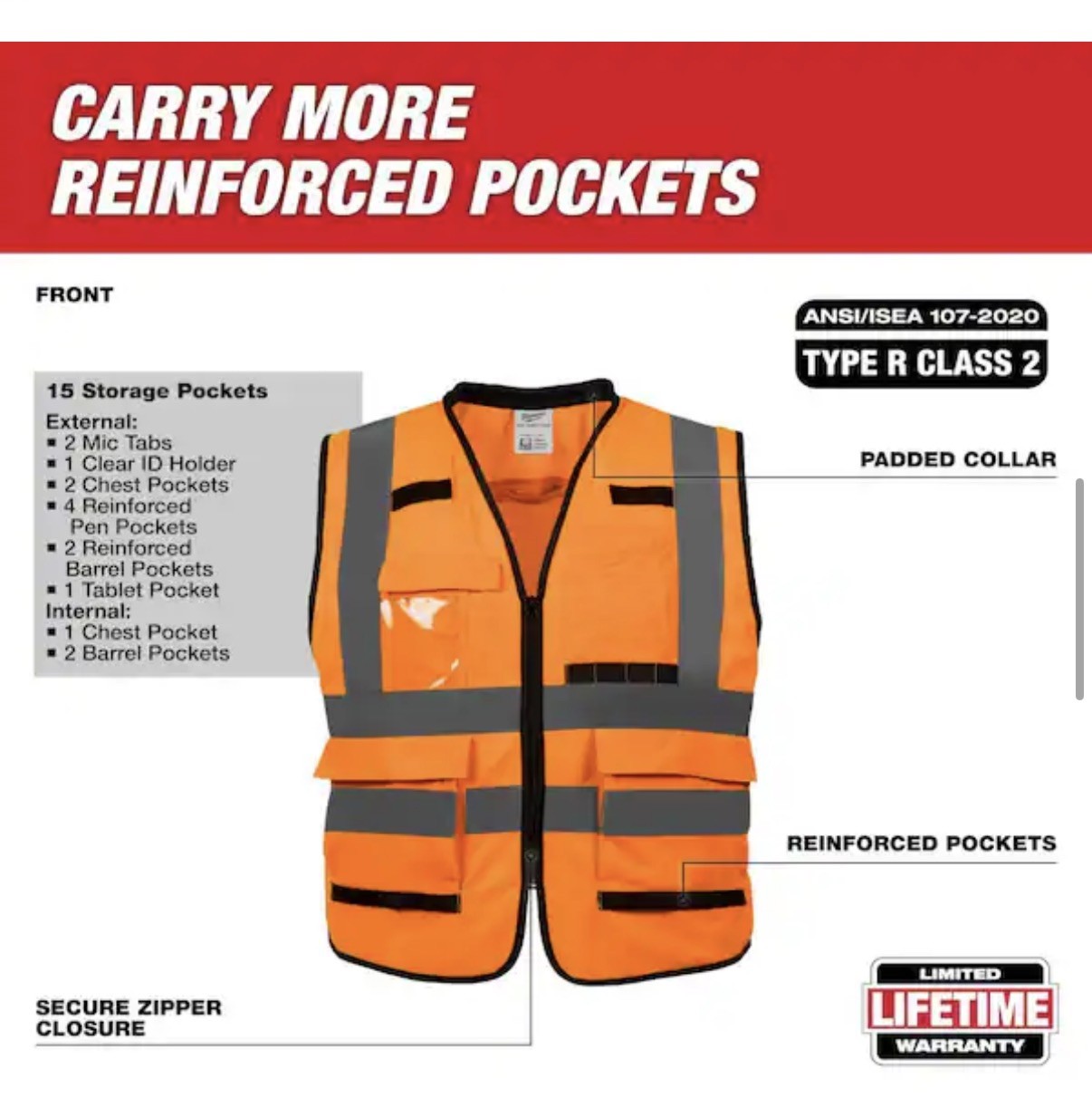 S/M Milwaukee 48-73-5051 High Visibility Orange Performance Safety Vest – New