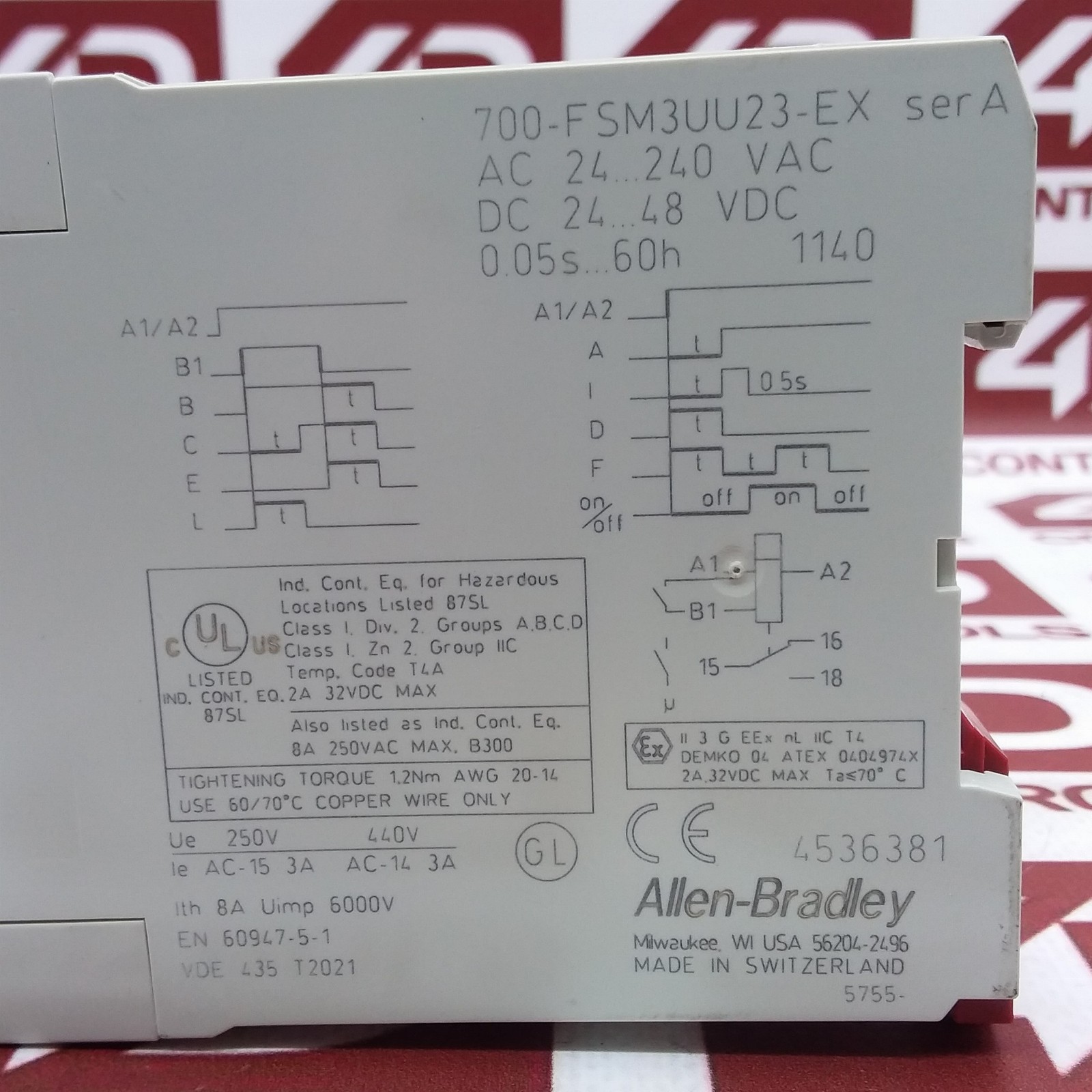 700-FSM3UU23-EX | Allen Bradley | Timing Relay, 0.05S-60HRS, Used, Ser A