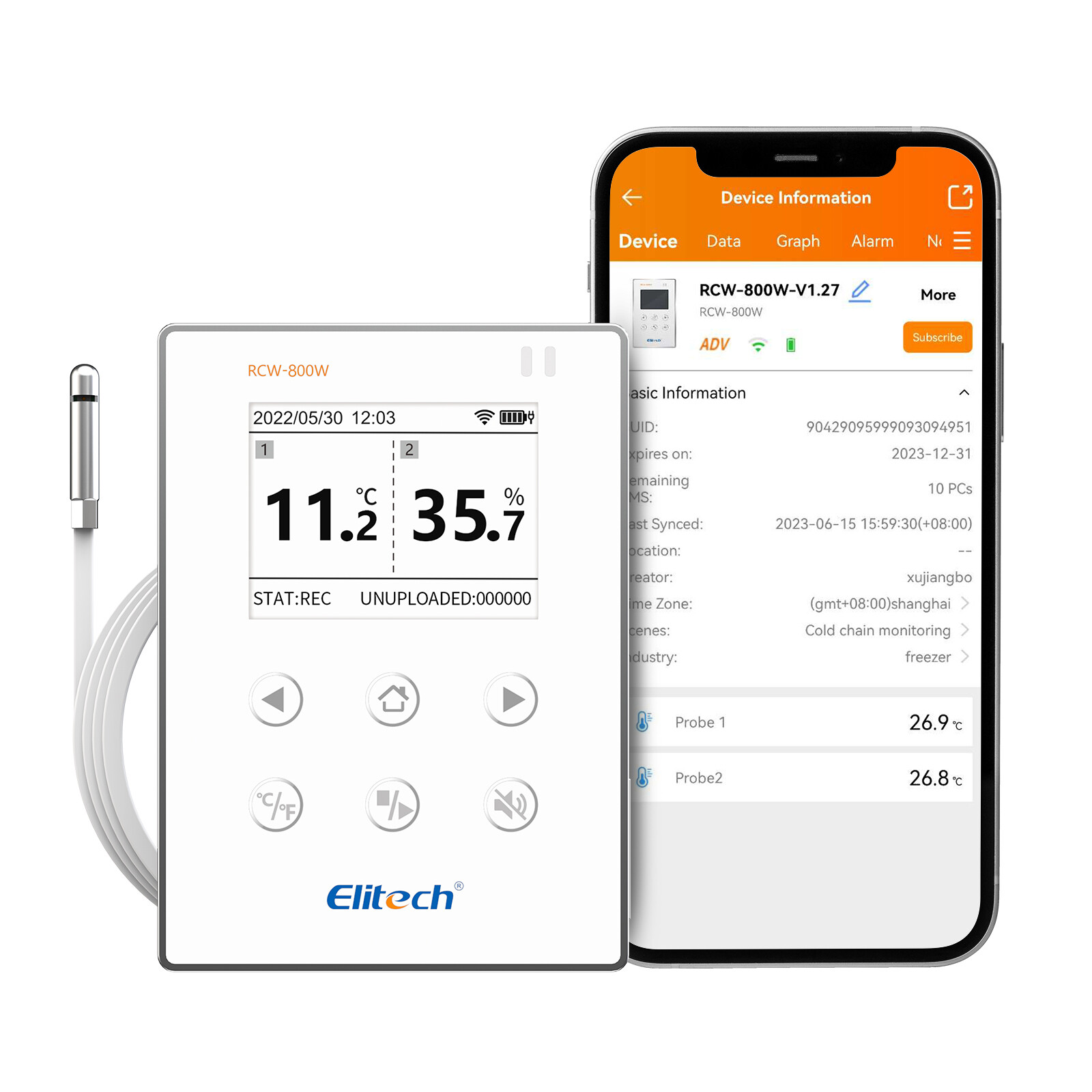 Elitech Temperature Humidity Data Logger Wireless Moniter -40~176℉ RCW-800W-THE