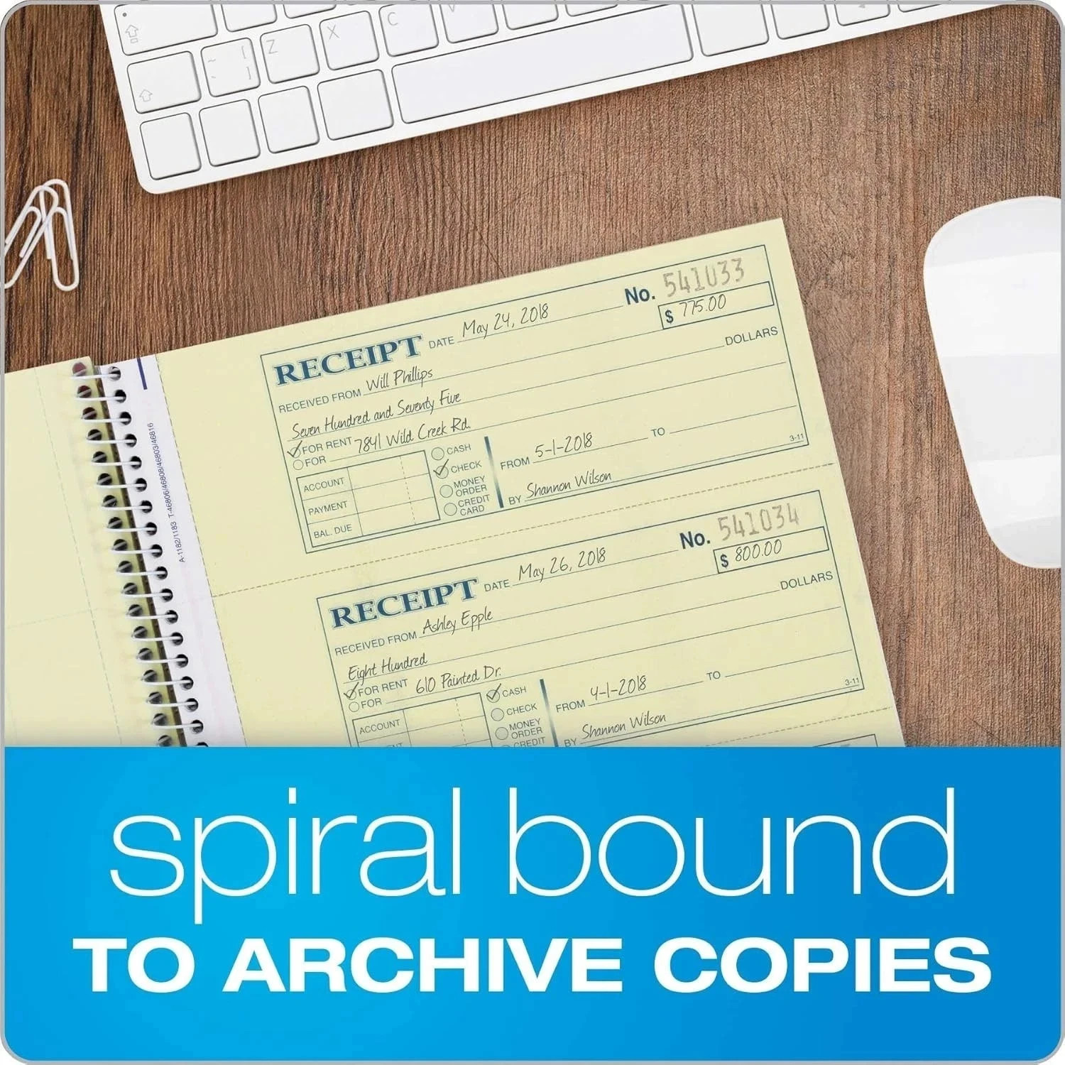 Money and Rent Receipt Book, 2-Part Carbonless, 7-5/8″ x 11″, Spiral Bound, 200