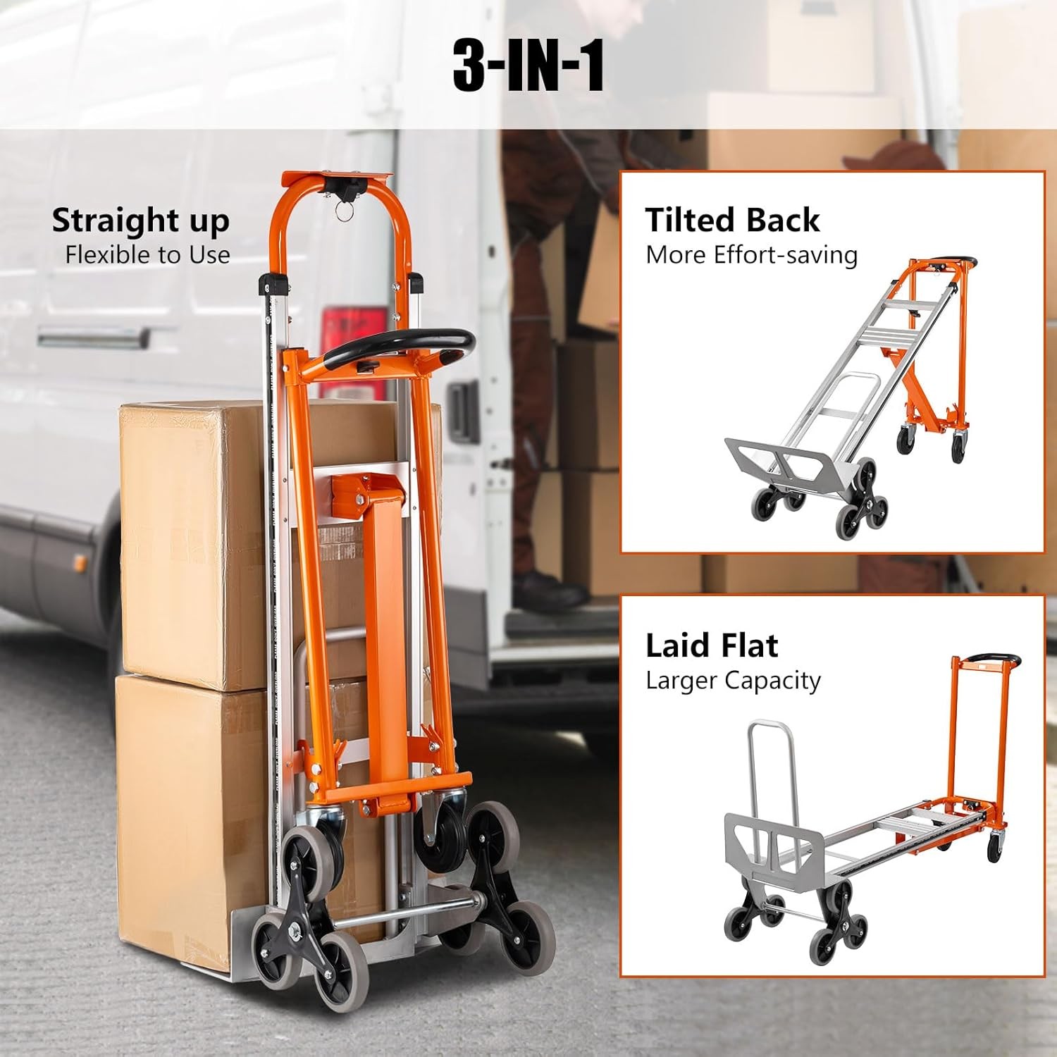 4 in 1 Aluminum Stair Climber Hand Truck Heavy Duty Climbing Cart Dolly 1000 Lbs