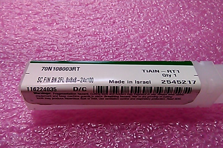 WIDIA HANITA Ball Nose End Mill 8.00mm, Carbide 2-Flute 8x8x8-24×100 70N108003RT