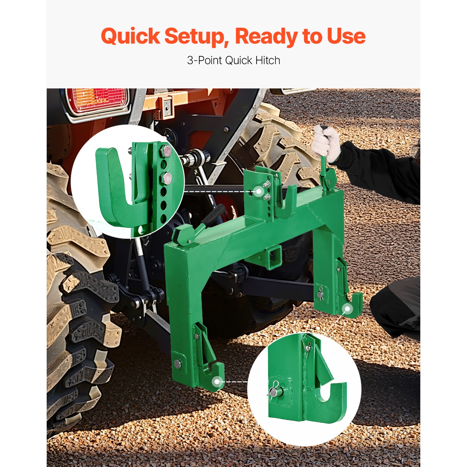Uimoso 3-Point Quick Hitch with 2″ Receiver for Category 1 & 2 Tractors, 3000lb