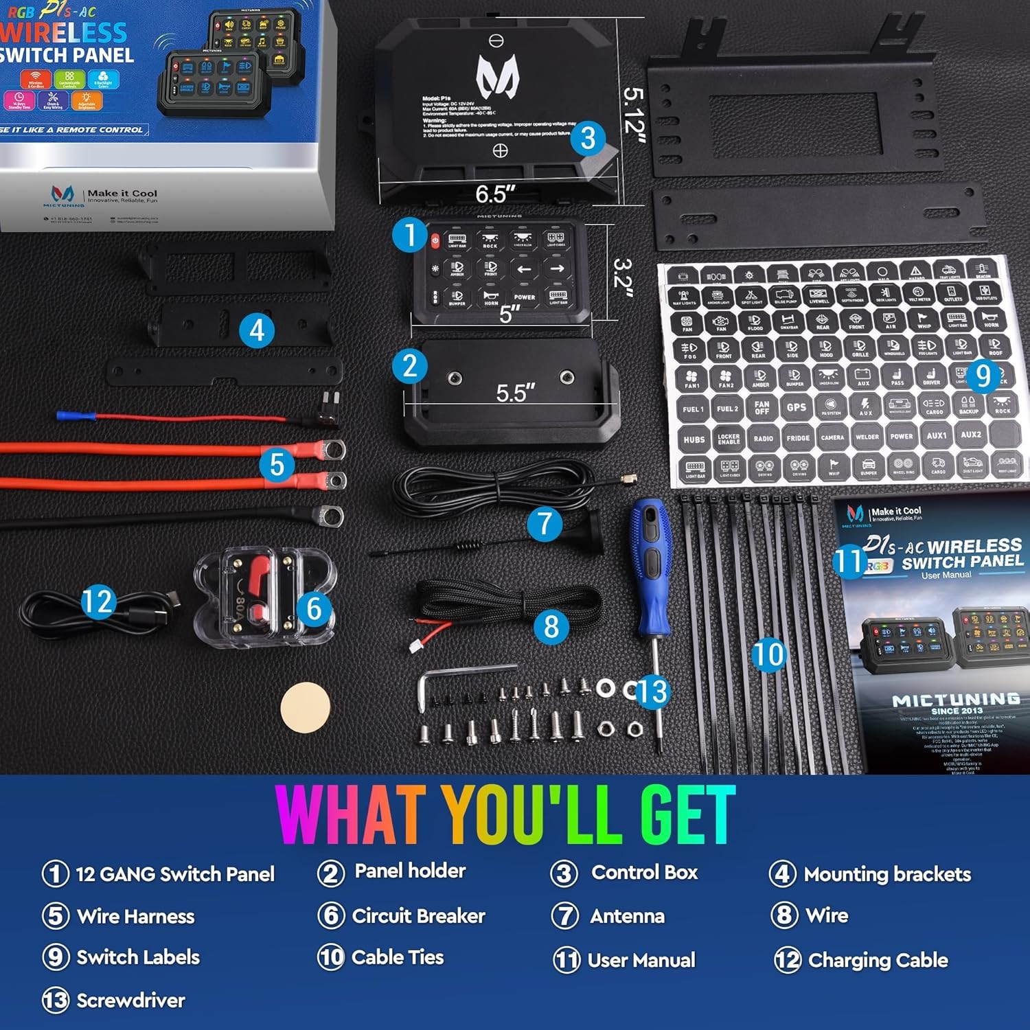 MICTUNING Wireless On/Off Switch Panel Toggle Circuit Relay Control System Box