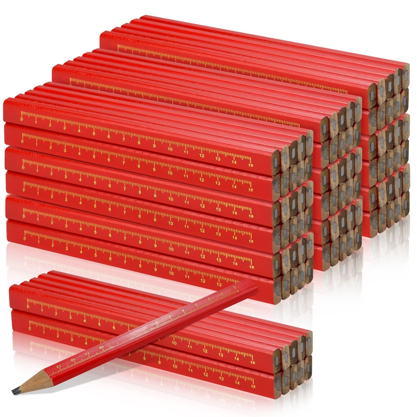 WYOMER 100 Pcs Carpenter Pencils, Octagonal Hard 1 Count (Pack of 100), Red