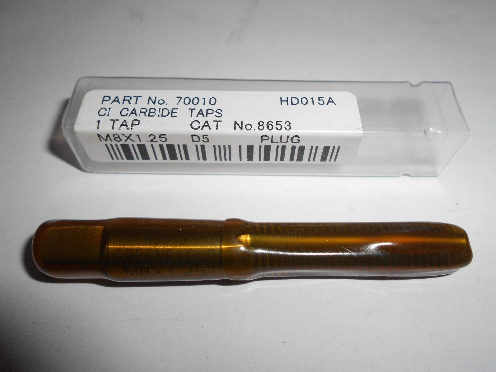 Greenfield 70010 M8 X 1.25 4 Flute D5 Carbide Plug Chamfer Straight Flute Tap