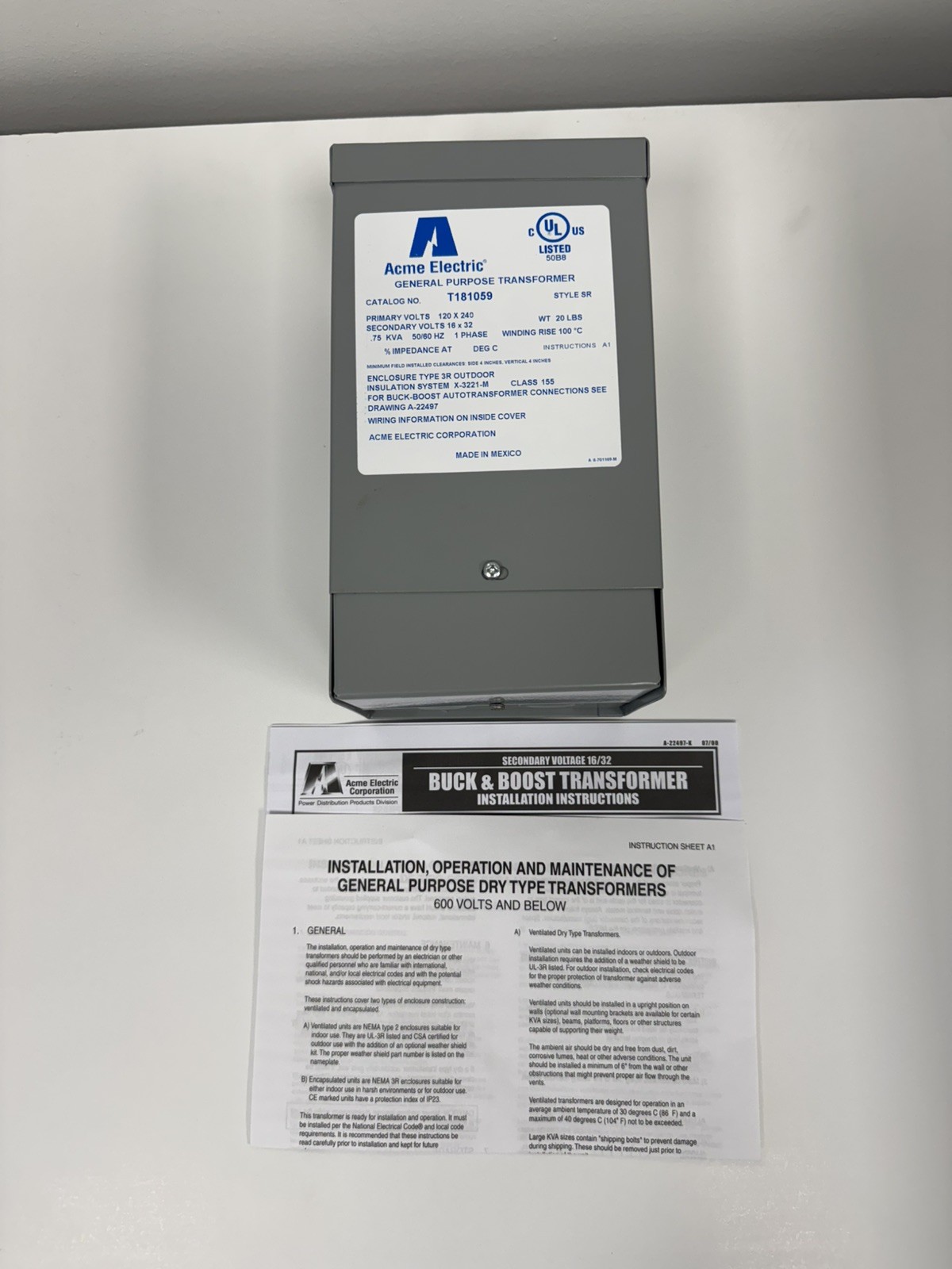 Acme Electric T181059 General Purpose Transformer 120×240 Volts 50/60Hz