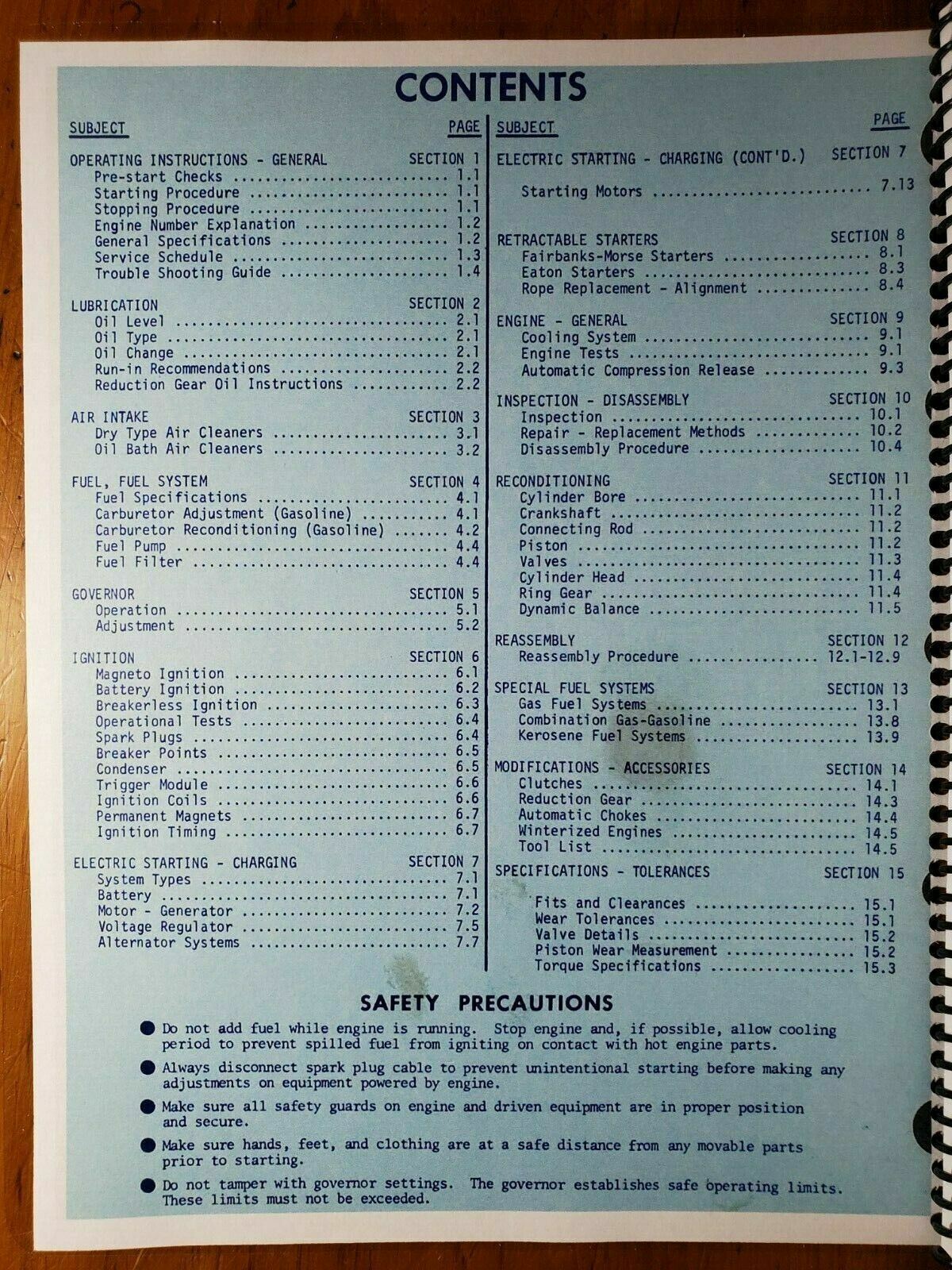 Kohler K91 K141 K161 K181 K241 K301 K321 K341 Single Engine Service Manual 6/81
