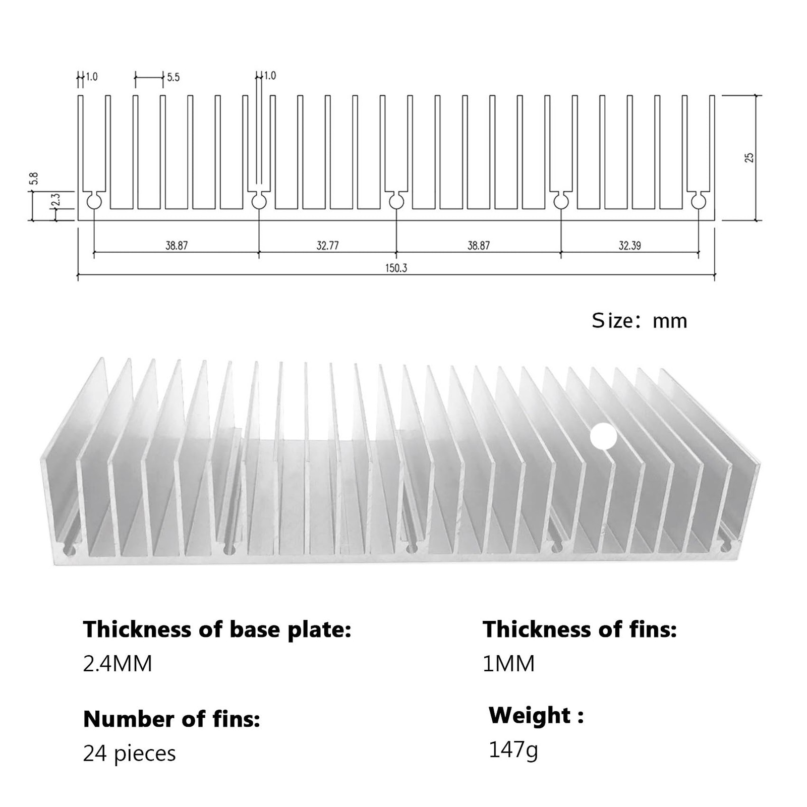 150Mm Aluminum Heatsink 60X150X25Mm / 2.36X5.91X0.98 Inch Large Heat Sink Coolin