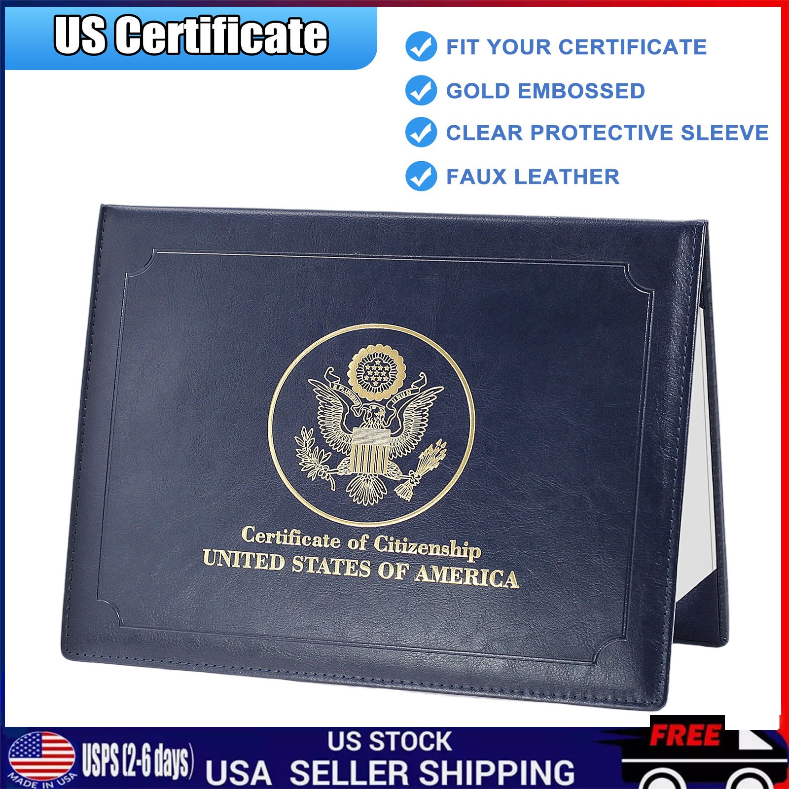 US Citizenship Certificate Holder Naturalization Padded Leatherette Cover