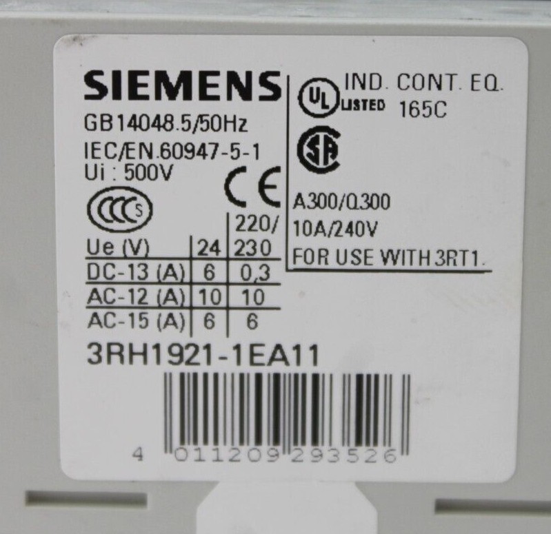 Siemens 3RT1046-1AV60 Contactor + 3RH1921-1EA11 Auxiliary