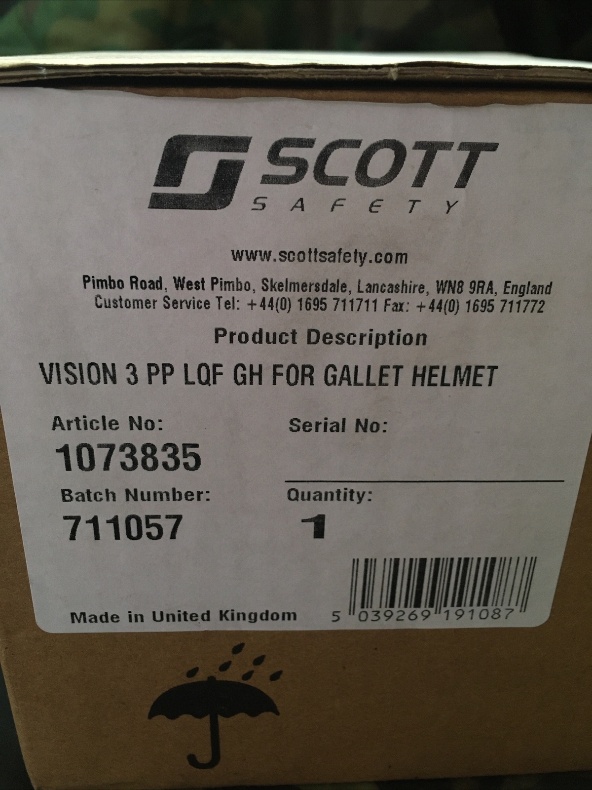 Scott Safety Vision 3 PP LQF GALLET Helmet Mask Respirator Size M/L EN136 CLASS3