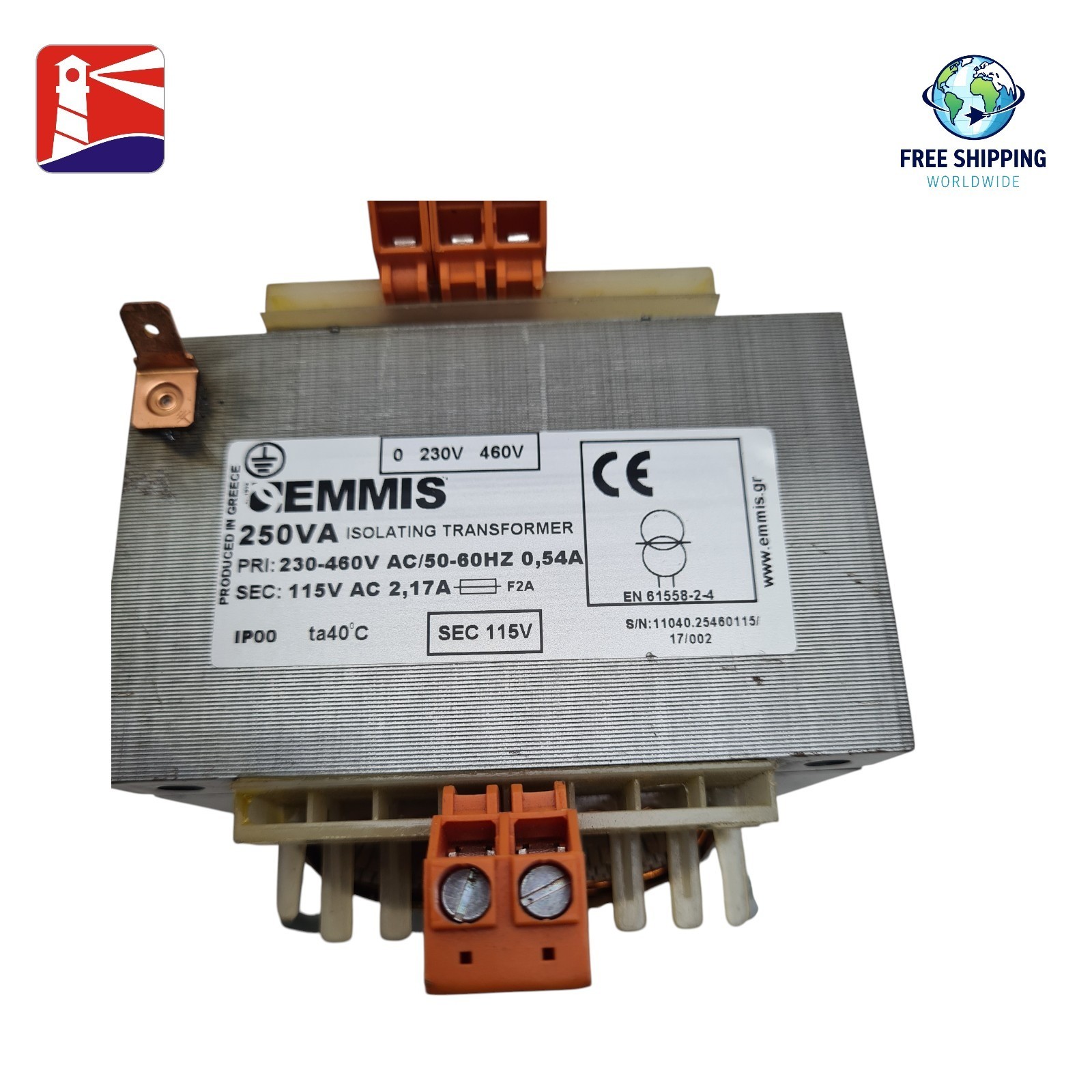 EMMIS Step Down Transformer 250VA. Input 230-460 Volts AC/Output 115 Volts AC