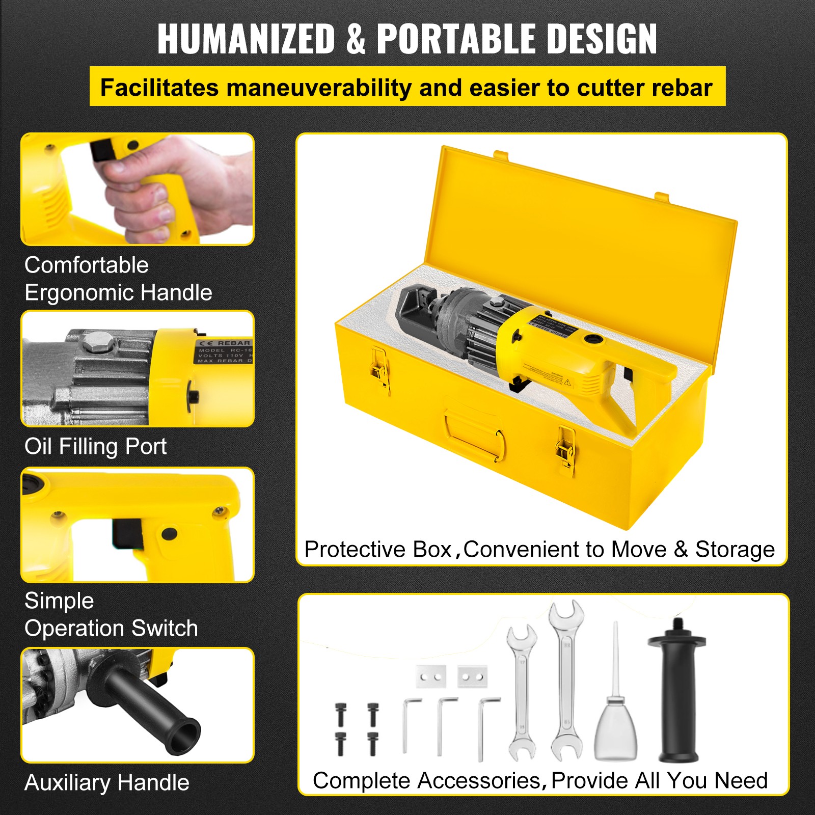 Rebar Cutter RC-16 5/8″ Capacity Portable Electric Hydraulic 16mm Rebar Cutting