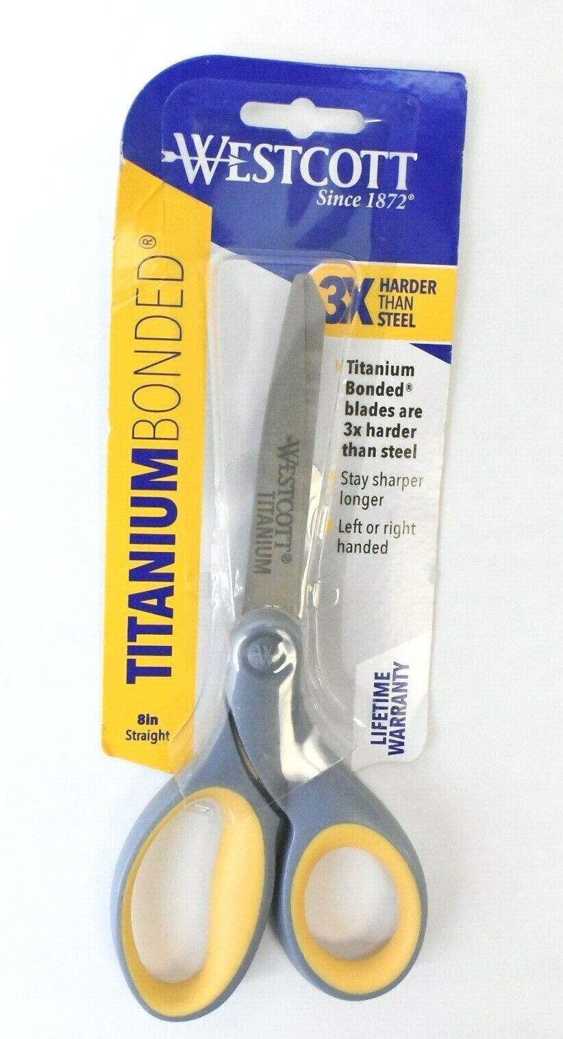 New Westcott Titanium Bonded 8″ Straight Scissors Yellow Gray ACM13529