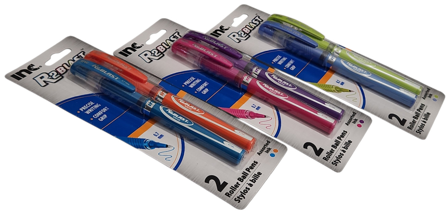 3 PACKS 6 PENS INC® R-2 BLAST™ ROLLER PRECISE WRITING ASSORTED INK COLORS