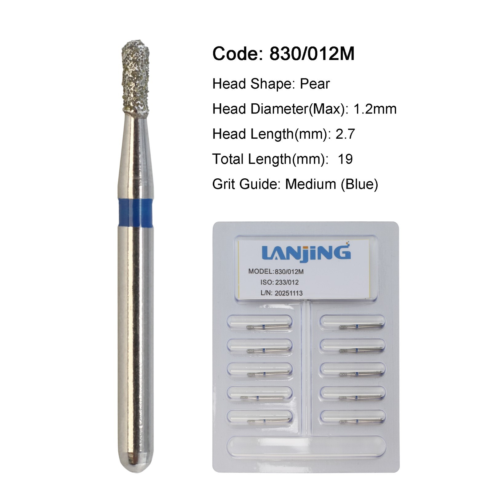 Dental Diamond Burs Round 330 Pear Long Surgical FG High Speed 830/010 801L 801