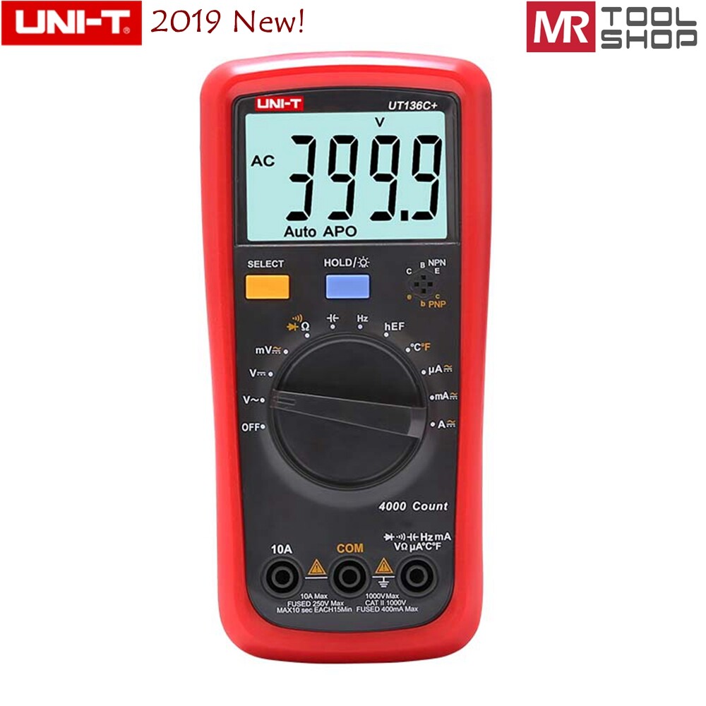 UNI-T UT136C+ Handheld Digital Multimeter Auto AC/DC DMM 40MΩ 40mF Temp tester