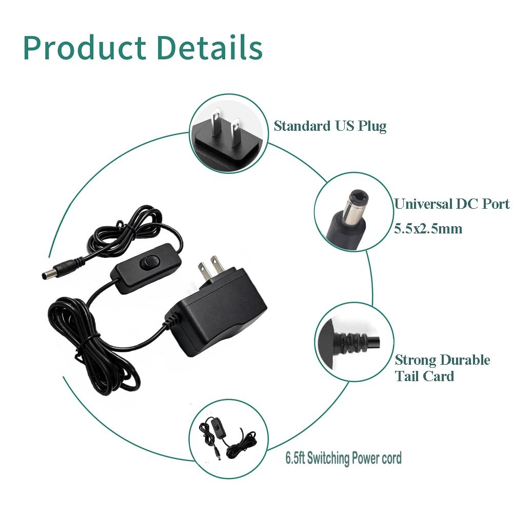 12V 1A DC Power Supply with On/Off Switch Adapter AC 100-240V 50-60Hz to DC 1…