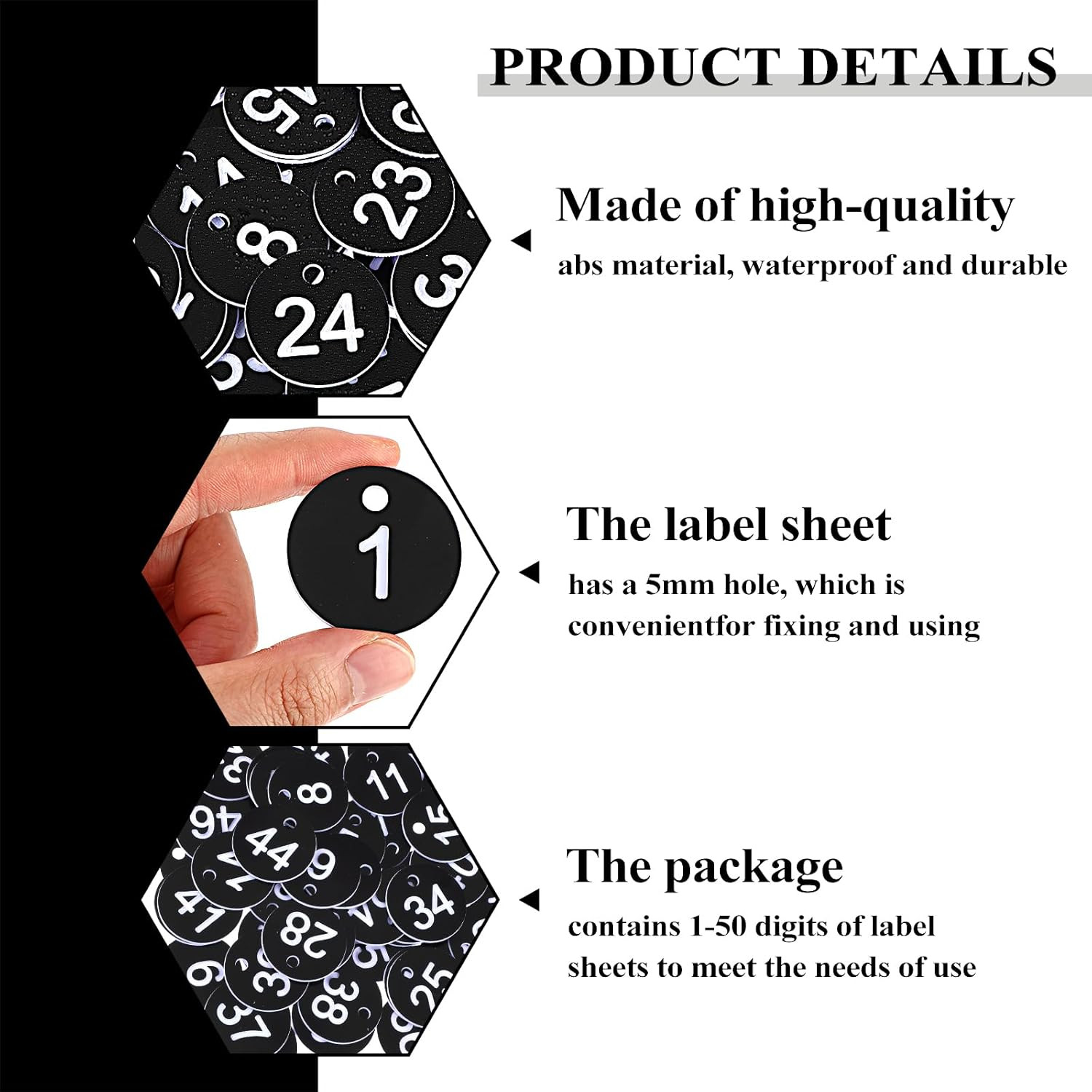 1-50 Number Tags, Plastic ID Number Hang Tags with Hole, Engraved Round Numbered