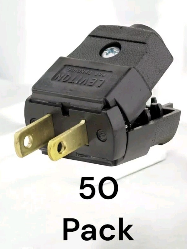 (50)- Leviton Black 15A 125V 2-Wire 2-Pole 1-15P Hinged Cord Plug 037-00101-2EP