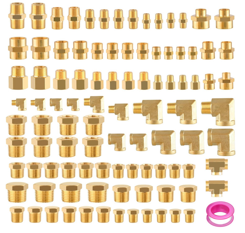 98PCS Brass Pipe Fittings Assortment Kit NPT Adapter,Reducer Bushing, Hex Nipple